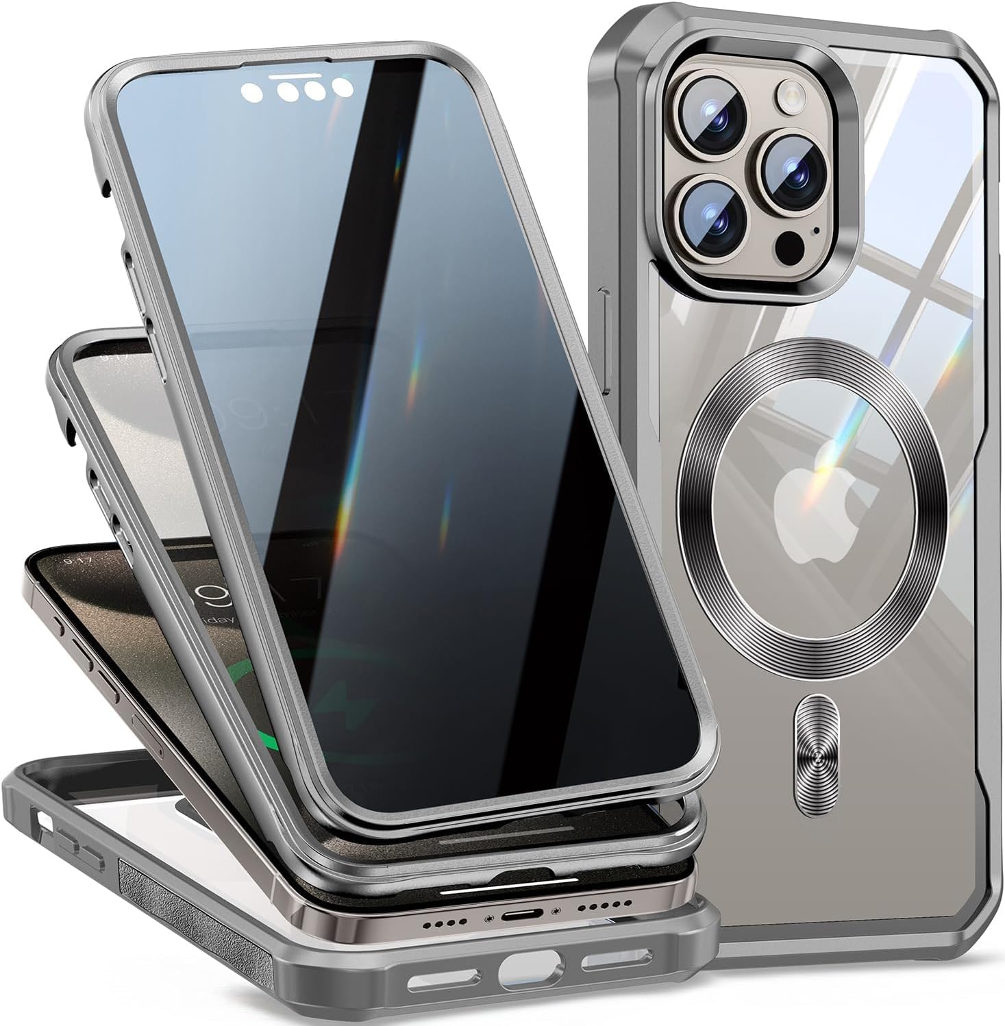 [CD Loop+Privacy Screen Protector]Magnetic Case for iPhone 16 Pro Case,[Military Grade Protection] Anti-peep Privacy Screen Double Sided 9H Glass