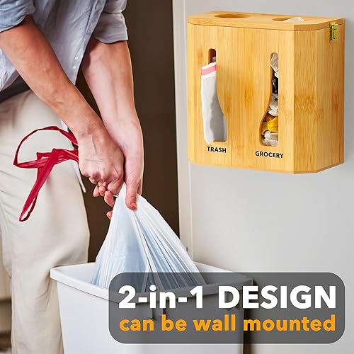 Miniatura 2 de SpaceAid Soporte de rollo y dispensador de bolsas de basura 2 en 1 de bambú, organizador debajo del fregadero para almacenamiento de cocina