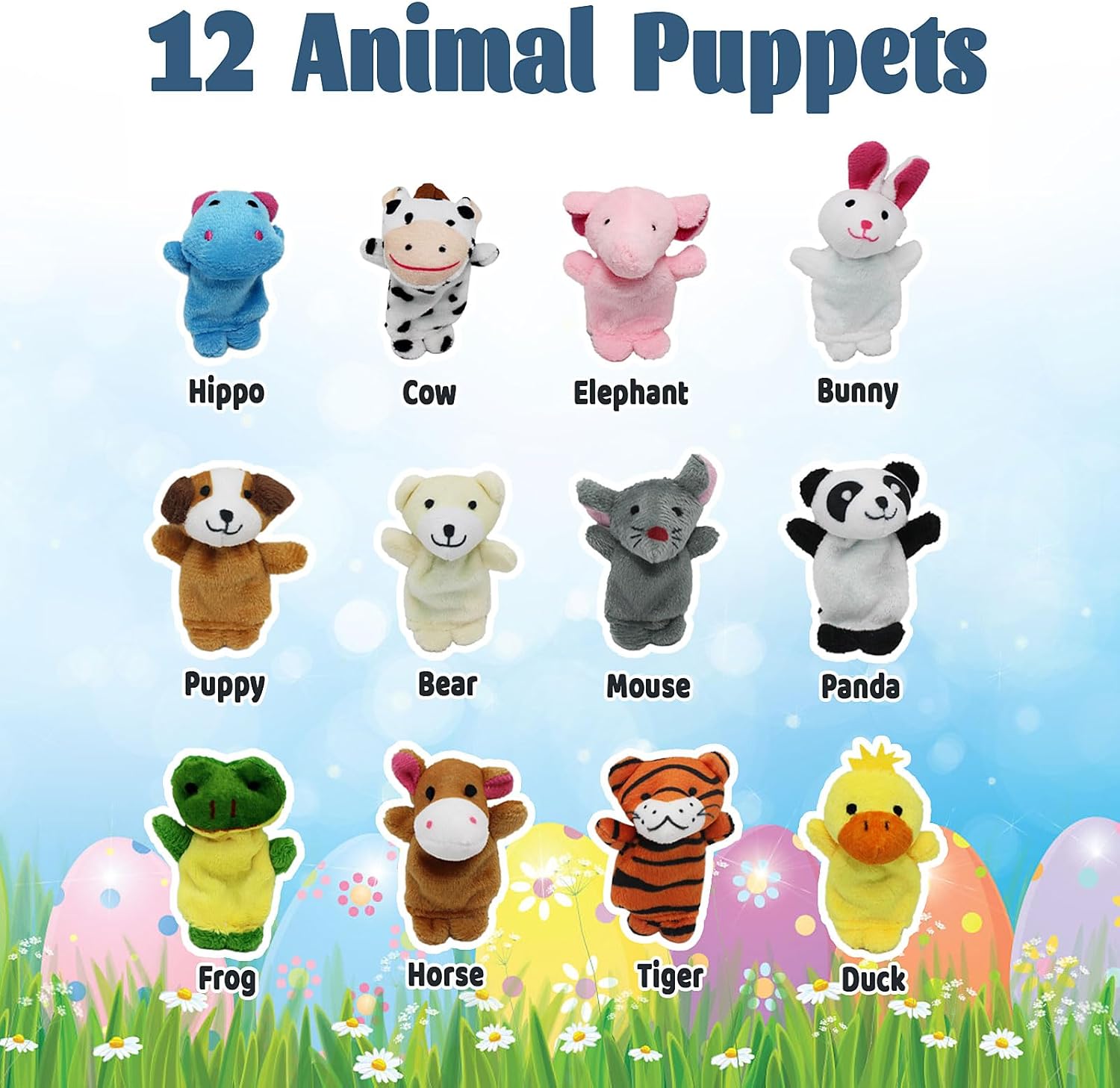 VEALIZUU 12 Pack Easter Eggs with Mini Plush Animals Finger Puppets Toys for Kids, Perfect for Easter Egg Hunt Game, Easter Party Favors, Easter Gift for Kids