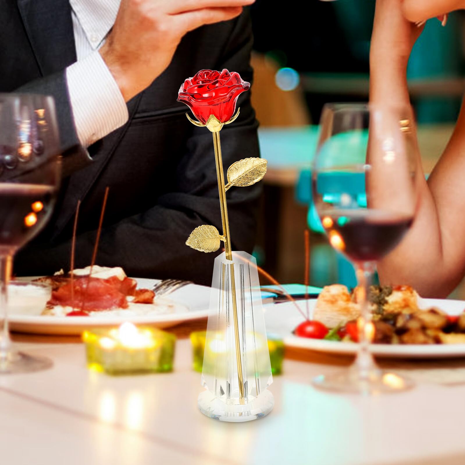 Decoración de Flores de Cristal Jarrón Pequeño para Centro de Mesa y Escritorio, Obsequio de San Valentín para, Adorno Artesanal Hogar