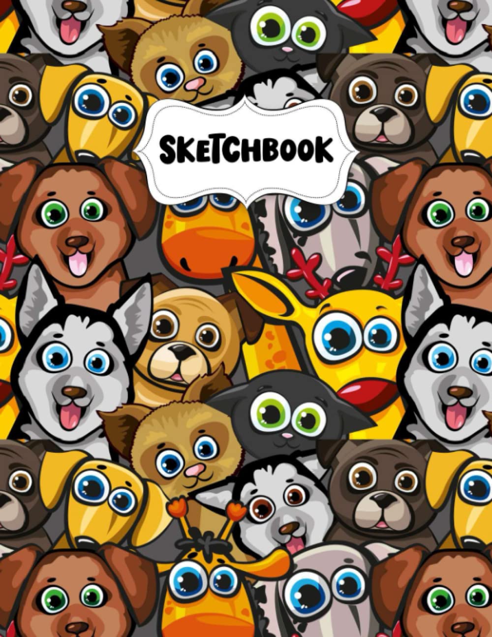 Sketchbook: Adorable Cartoon Animals Sketch Book for Drawing: Blank Sketch Pad for Drawing for Kids: Sketchpad for Drawing for Kids, Bleed Proof Art Sketch Book 8.5 x 11