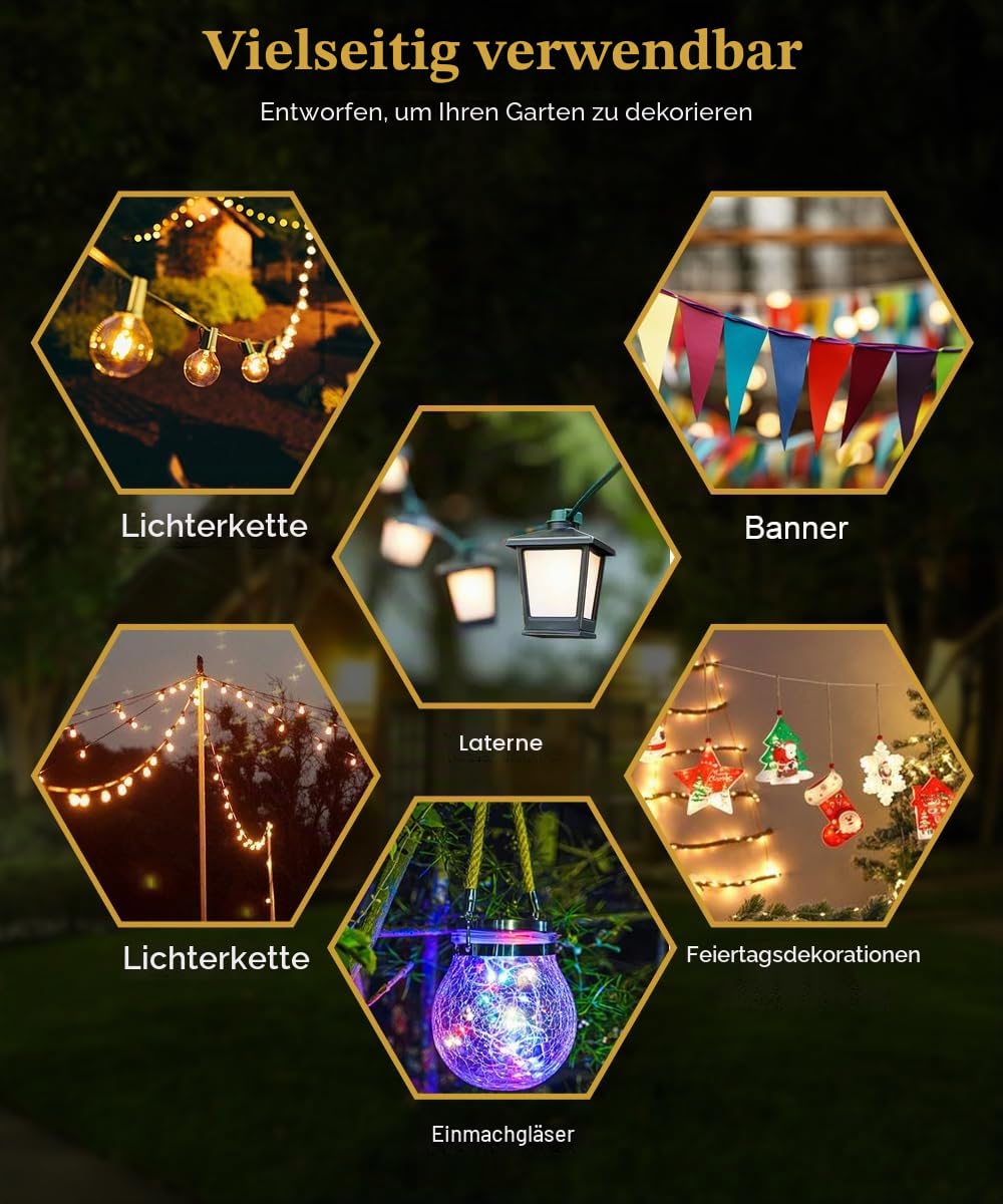 3 m lange Lichterkette für harte Oberflächen, Außenlichtständer für Hinterhof, Garten und Terrasse, Partybeleuchtung, robuste Metallstangen mit wasserdichter Oberfläche, rostfrei und