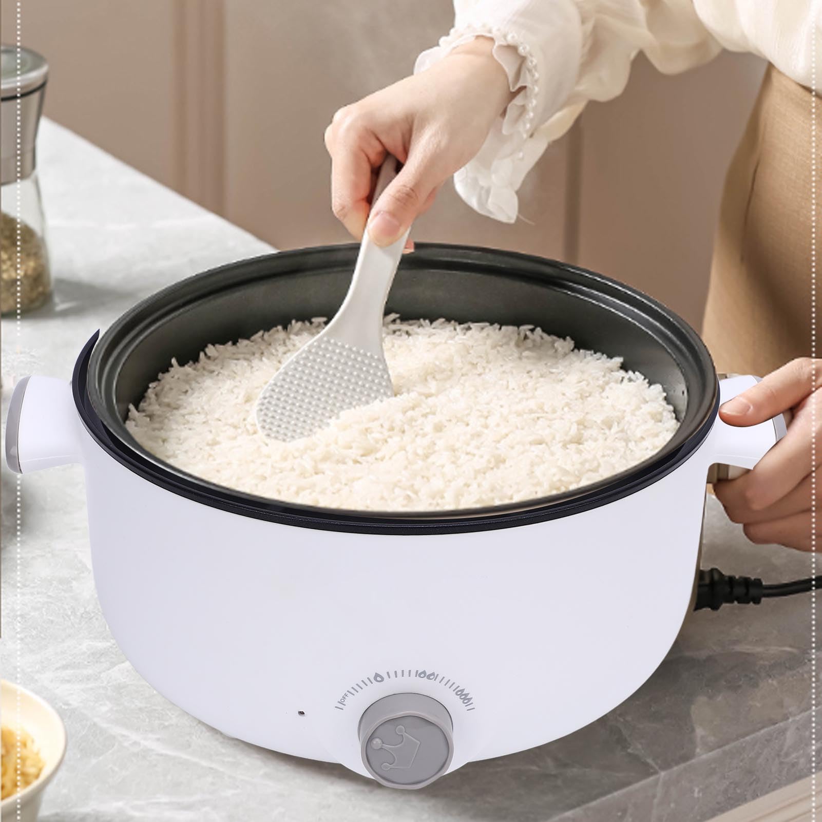 Anti Stick Multifunctional Electric Cooker, Adjustable Heating Level Anti Scald Design 3.6L Large Capacity Electric Pot with Steam Basket for Hot Pot (US Plug)