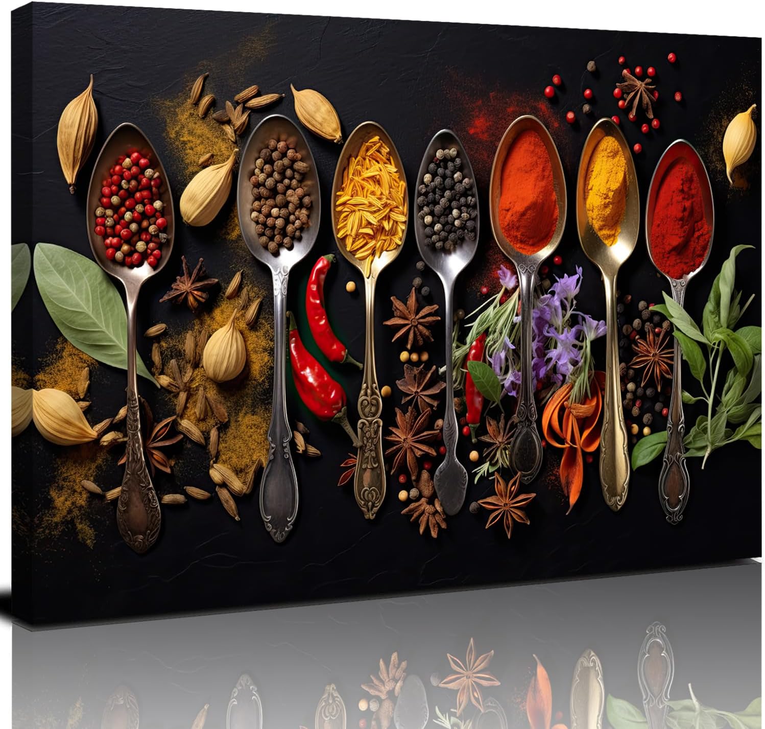 GLOKAKA Kitchen Canvas Wall Art Dining Room Wall Decor Colorful Spices and Spoons Wall Art Print Modern Pictures for Kitchen Still Life Dining Room Decor Paintings