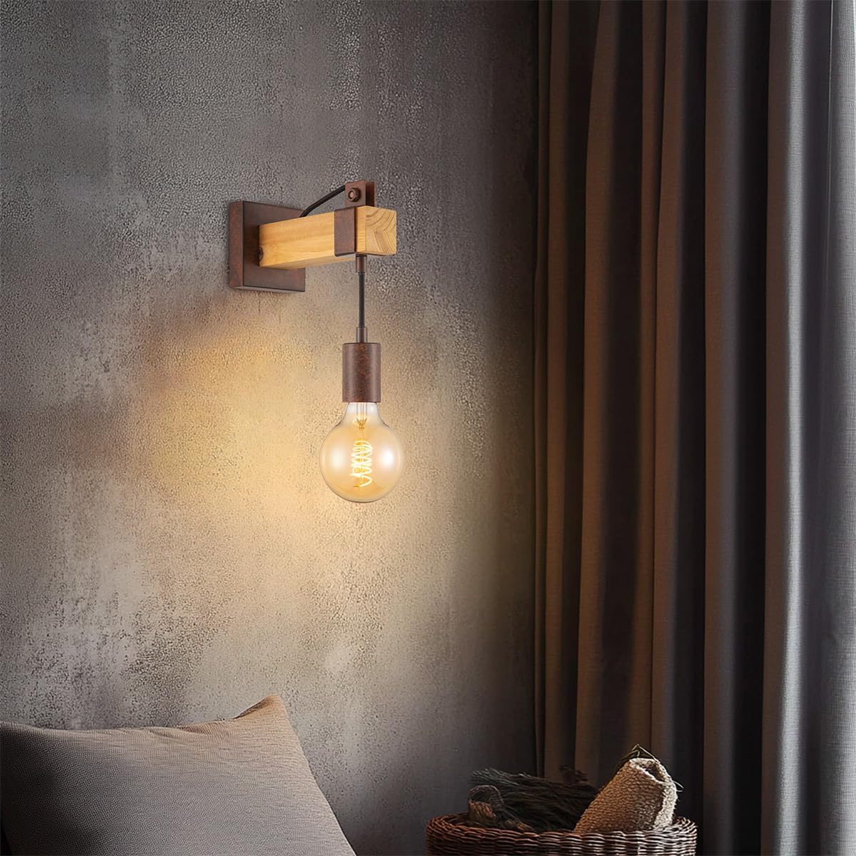 Home Sweet Home Vintage Wandlampe Denton | 10/20/23cm | Rost | Wandlampe aus Holz | geeignet für E27 LED Lichtquelle | Wandlampe geeignet für Wohnzimmer, Schlafzimmer