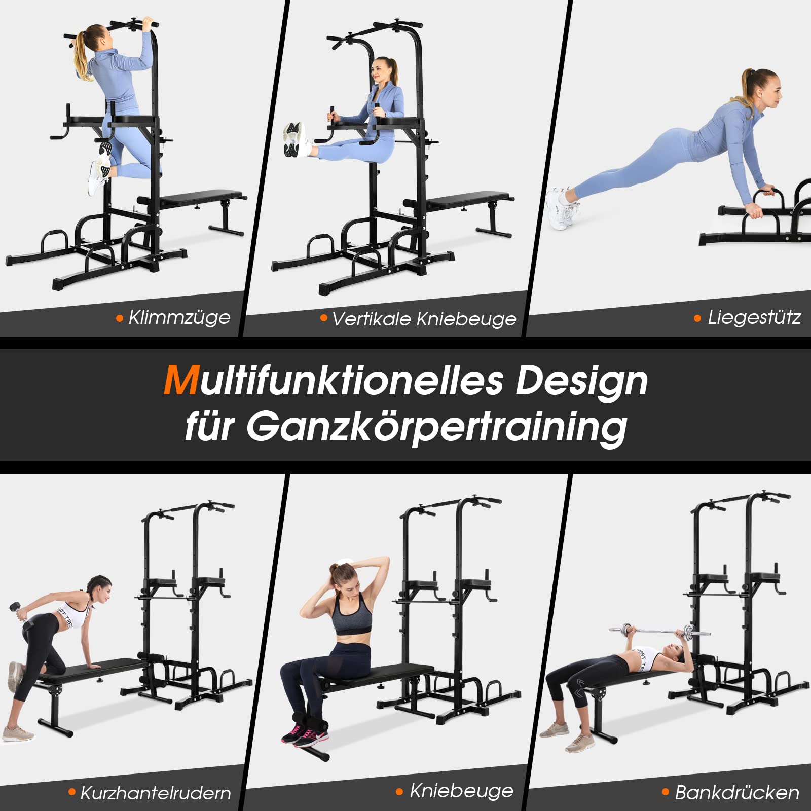 COSTWAY Power Tower 6in1 - Klappbare Kraftstation Mit Hantelbank Und Klimmzugstange