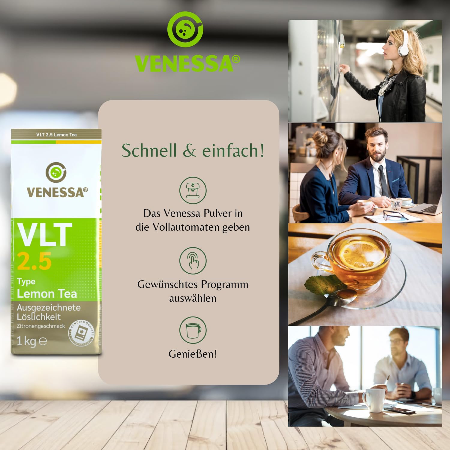 VENESSA VLT 2.5 Lemon Tea 20 x 1 kg opakowanie zapasowe, napój herbaciany, aromatyzowany napój w proszku do firm, zajazdów, restauracji, do wszystkich zastosowań