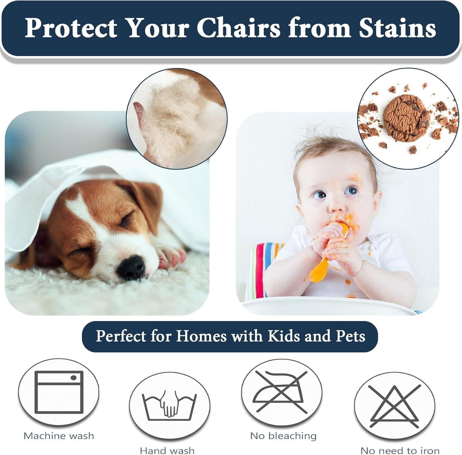 4PCS Stretchable Dining Chair Covers with Bench Cover - Universal Fit Removable Chair Slipcovers for Kitchen Home Living Room Restaurant, Anti-Slip(#K)