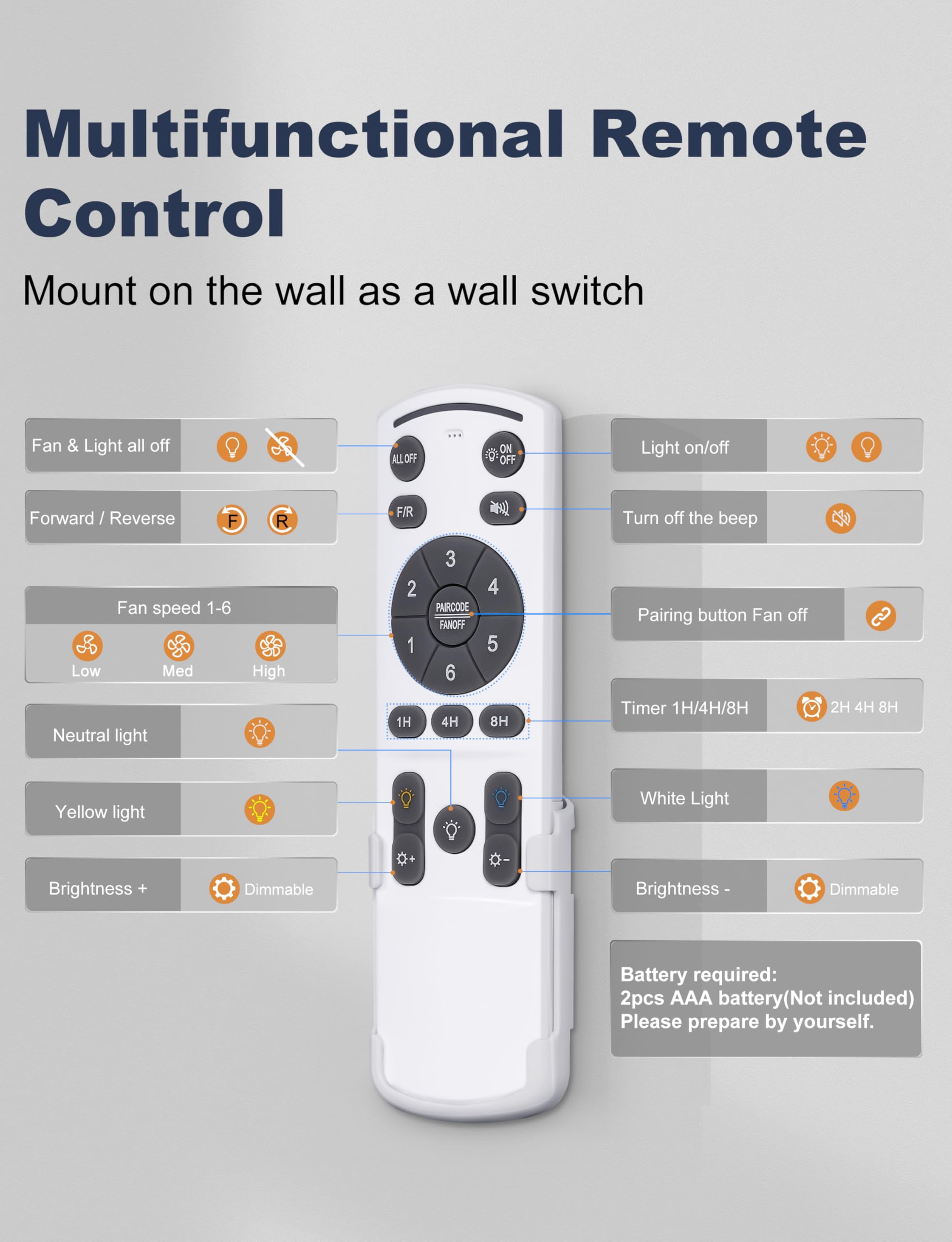 72 Inch Large Ceiling Fans with Lights 8 Blades White Ceiling Fan Remote APP Control Dimmable Reversible Big — view 9