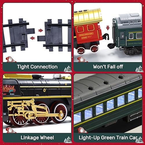 Miniatura 4 de Juego de tren eléctrico con humo, sonido y luces, juguete de pista de tren con vagones de pasajeros brillantes para niños pequeños y niños, para