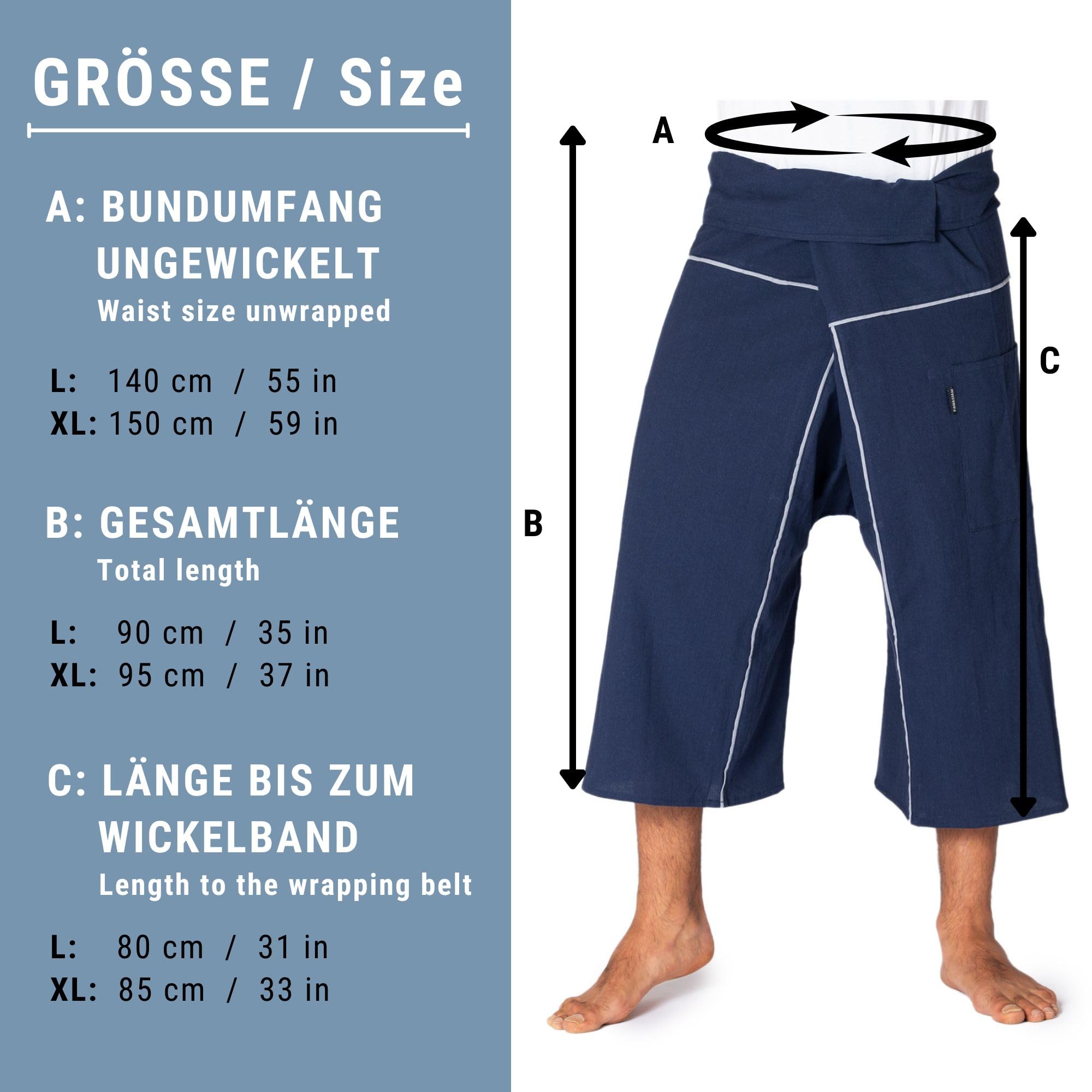 PANASIAM Pantalones de Pescador tailandeses con diseño de Rayas 3/4, 100% algodón, para Hombre y Mujer, agradables, Suaves y cómodos, práctica técnica de Envoltura, Pantalones de Pescador Unisex