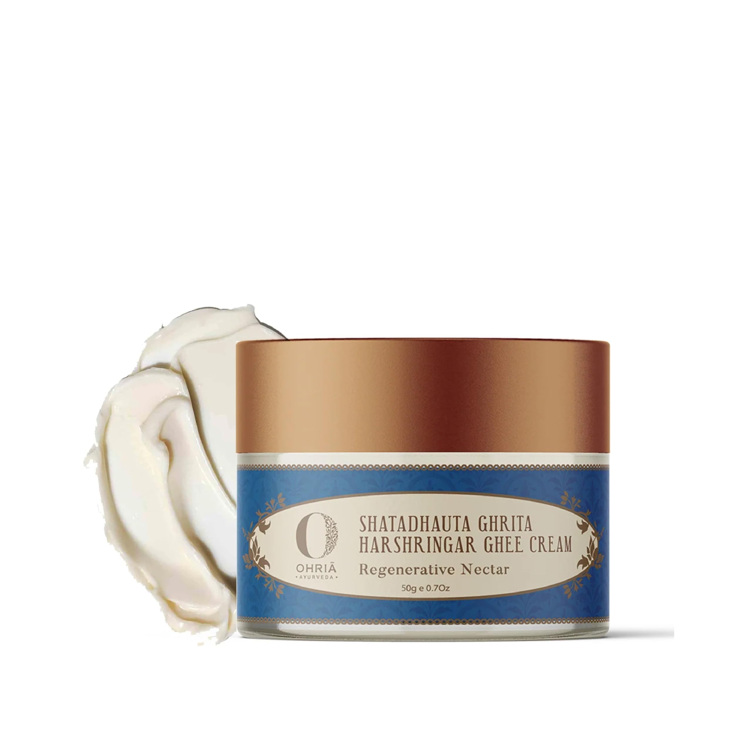 Ohria Ayurveda Shata Dhauta Ghrita Harshringar Ghee Cream |100 Times Washed Ghee Cream With Moon-Harvested Flowers| Hydration & Rejuvenation | Helps in Softens Skin & Anti-agening | Suits All Skin Types - 50g