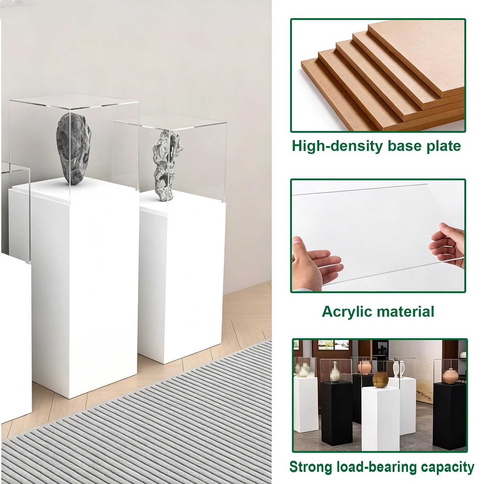 Pedestal Expositor Soporte Elevado con Tapa Antipolvo de Acrílico Transparente, Vitrina Resistente de Alta Densidad Acabado Liso Para Galería, Trofeos(Black,30x30x130cm)