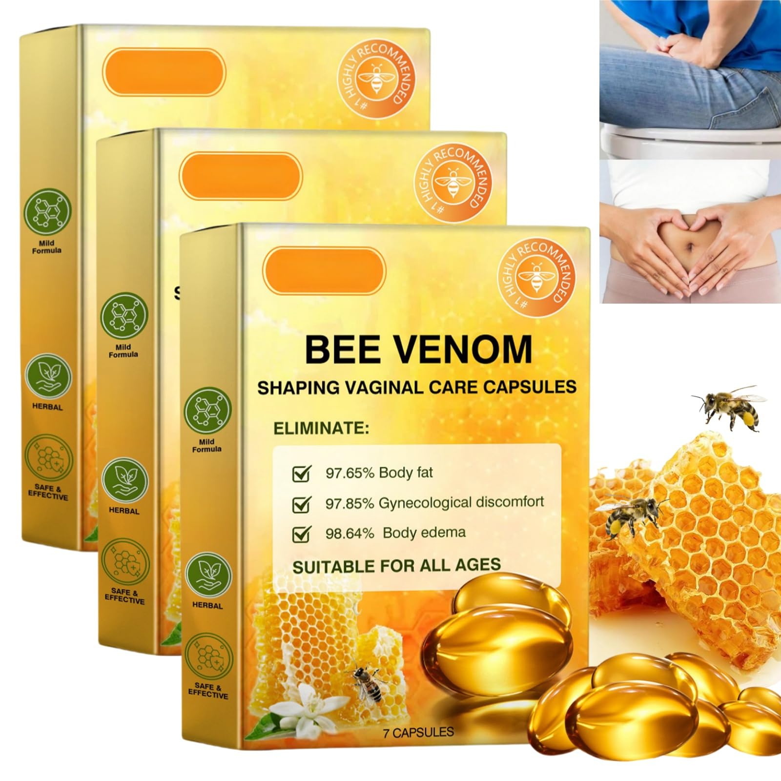 7 x 3 capsules de réparation de venin d'abeille, capsules de venin d'abeille, venin d'abeille femi/neuf capsules de réparation Ti/ghten, produits de raffermissement et de soin pour femme,
