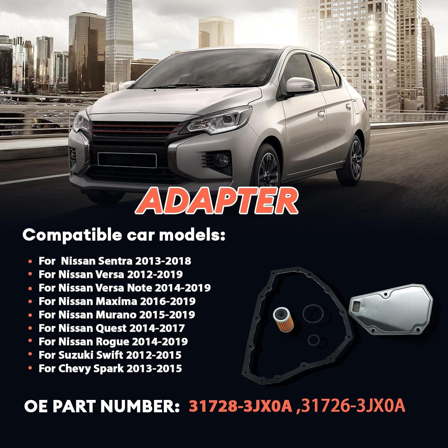 TRANSPEED JF015E RE0F11A Metal Oil Pan Gasket 15 Hole & Oil Filter Rebuild Kit for 2012-2019 Nissan Sentra Versa Note Maxima Swift Replaces 31726-28X0A 31728-3JX0A 19318012