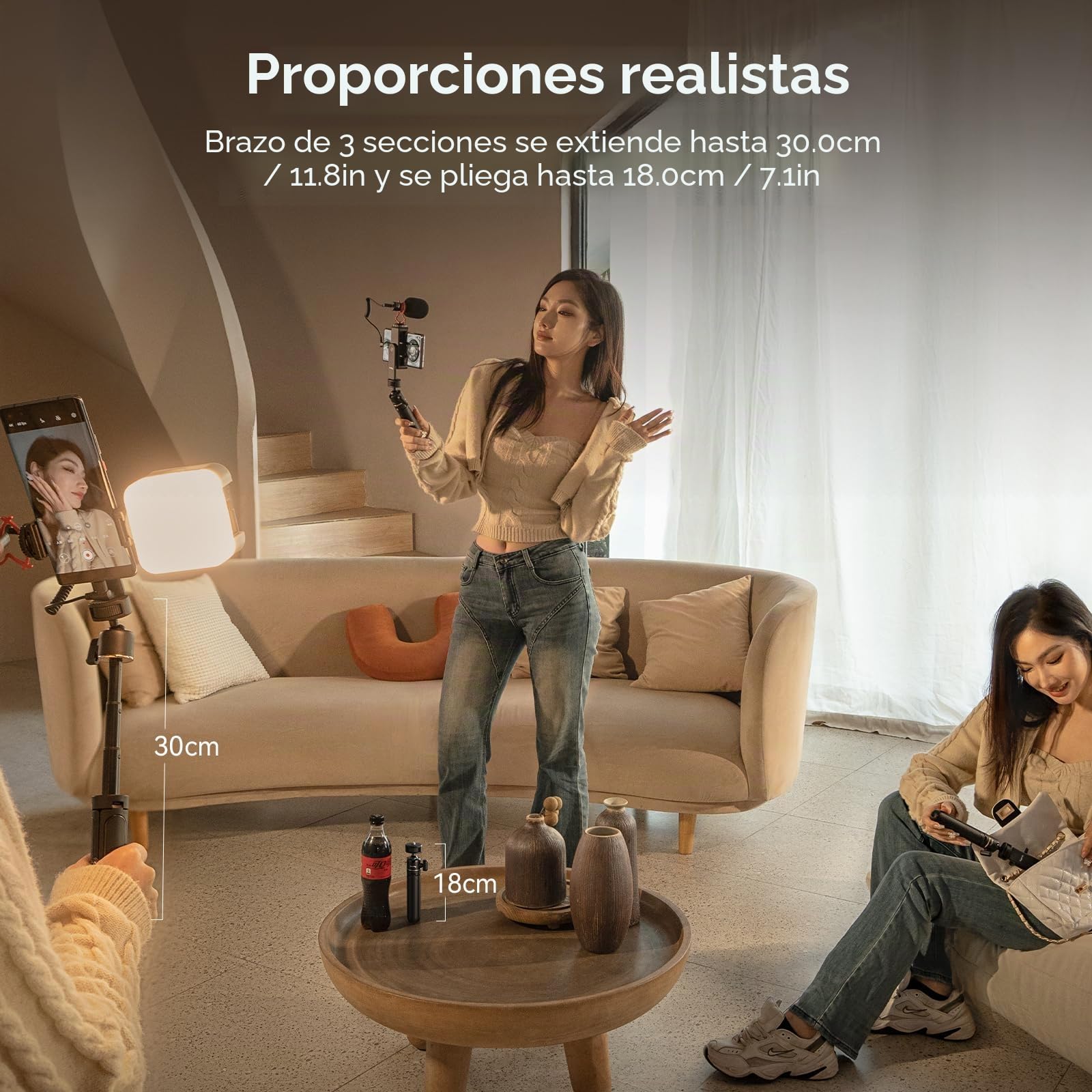 SMALLRIG VK-50 Kit de Vlogging, Trípode Plegable para Teléfono, Equipo de Grabación de Vídeo, con Trípode para Teléfono, Luz y Micrófono, Vlog Stick Portátil y Ligero para iPhone para Samsung-4369