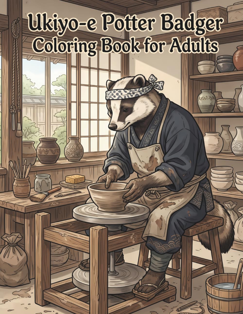 Ukiyo-e Potter Badger Coloring Book for Adults: Traditional Japanese Pottery Art and Craftsmanship for Stress Relief and Relaxation