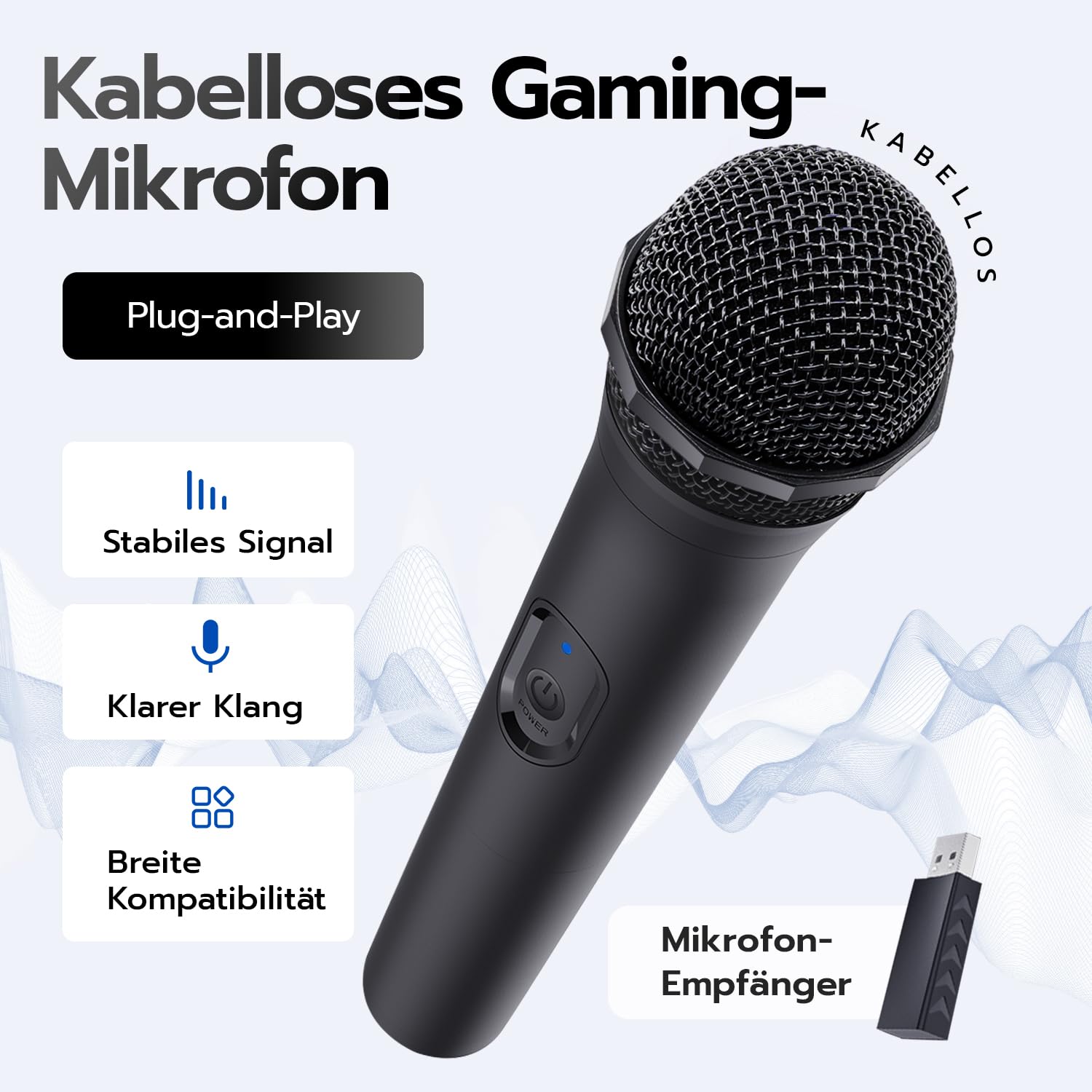 Mcbazel 2 Stück Kabelloses Gaming-Mikrofon mit Niedriger Latenzzeit für PS5, PS4 (Pro), PS3, PS2, Xbox (Series X/S, One, 360), Nintendo Switch (OLED, Gen 2), Wii (U-Modell), PC