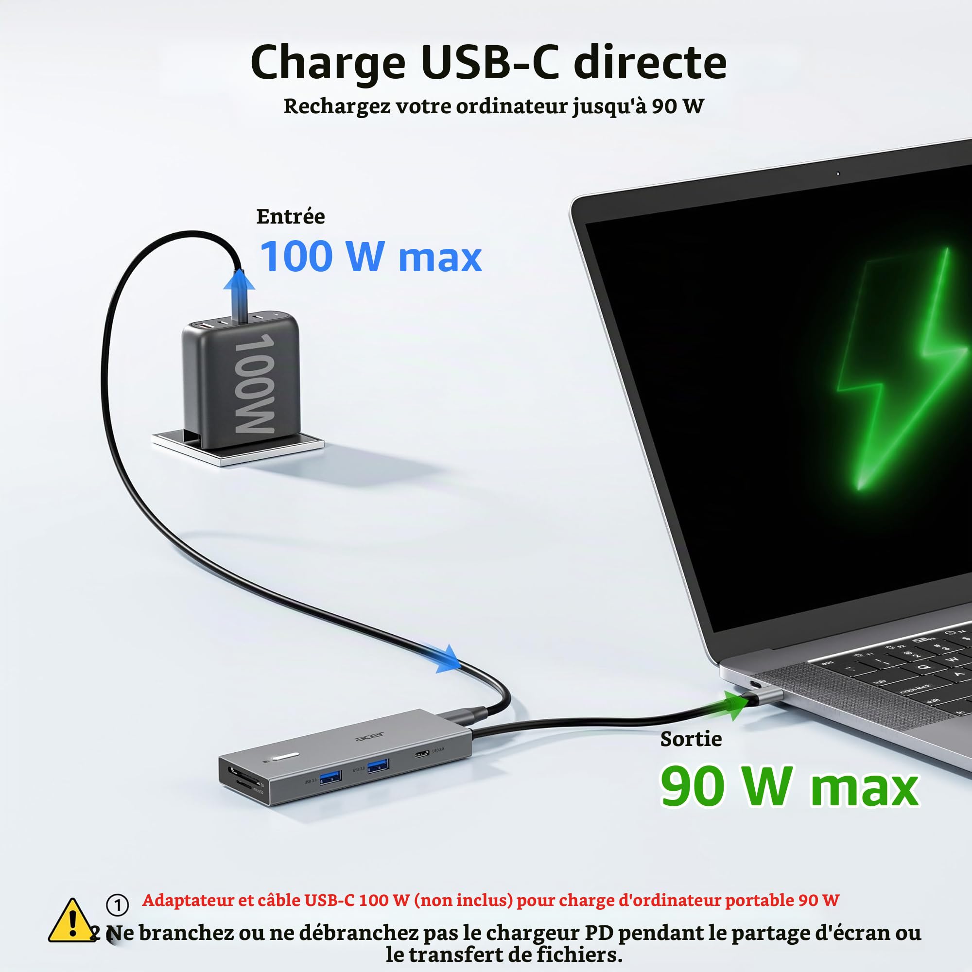Acer Station d'accueil Dual HDMI 9 en 1, Hub USB C vers HDMI 4K@60Hz | USB A&C 5Gbps, PD 100W, Lecteur de Cartes SD/TF, USB C Docking Station pour 2 écrans, Idéale pour l'Usage à la Maison, Bureau