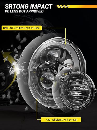 Miniatura 4 de Faro delantero LED de 7 pulgadas para motocicleta, kit de luz antiniebla de 4.5 pulgadas con anillo, para motos de turismo Street Glide Road King