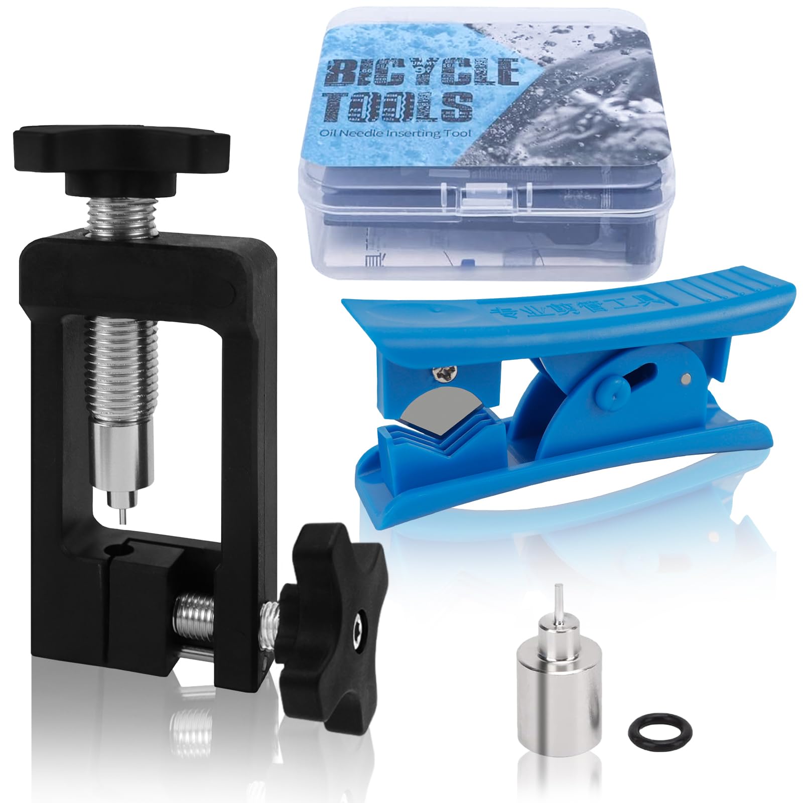 Erzekrim Strumento di inserimento dell'ago per bicicletta, tubo idraulico per bicicletta, con tagliatubi idraulici, in nylon, per bici da corsa, mountain bike