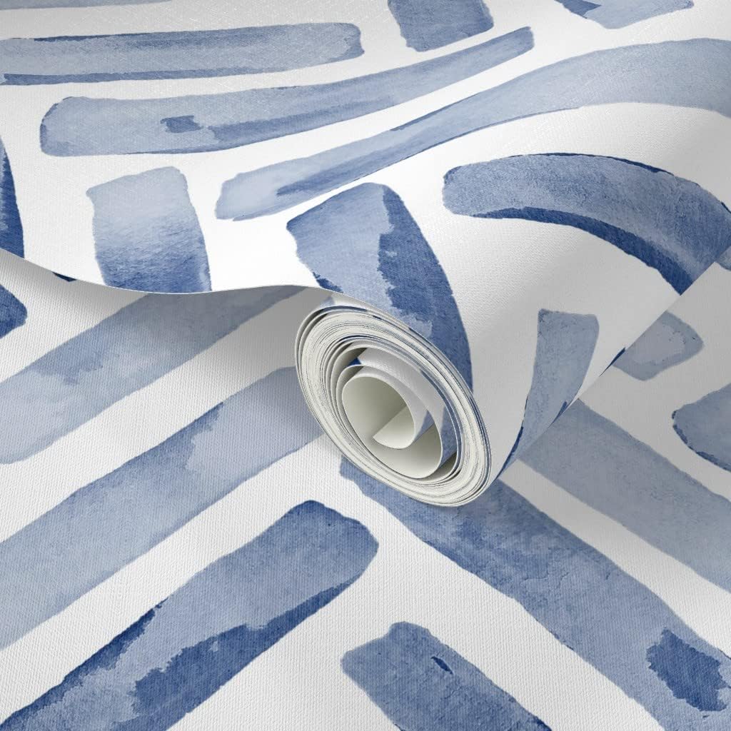 Peel & Stick Wallpaper 3ft x 2ft - Indigo Blue Painted Chevron Boys Winter Ocean Custom Removable Wallpaper by Spoonflower