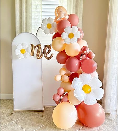 TOPLLON Guirnalda de globos de margarita, kit de arco de globos boho Groovy de 8 a 10 pies, globos de aluminio de flores color rosa polvoriento,