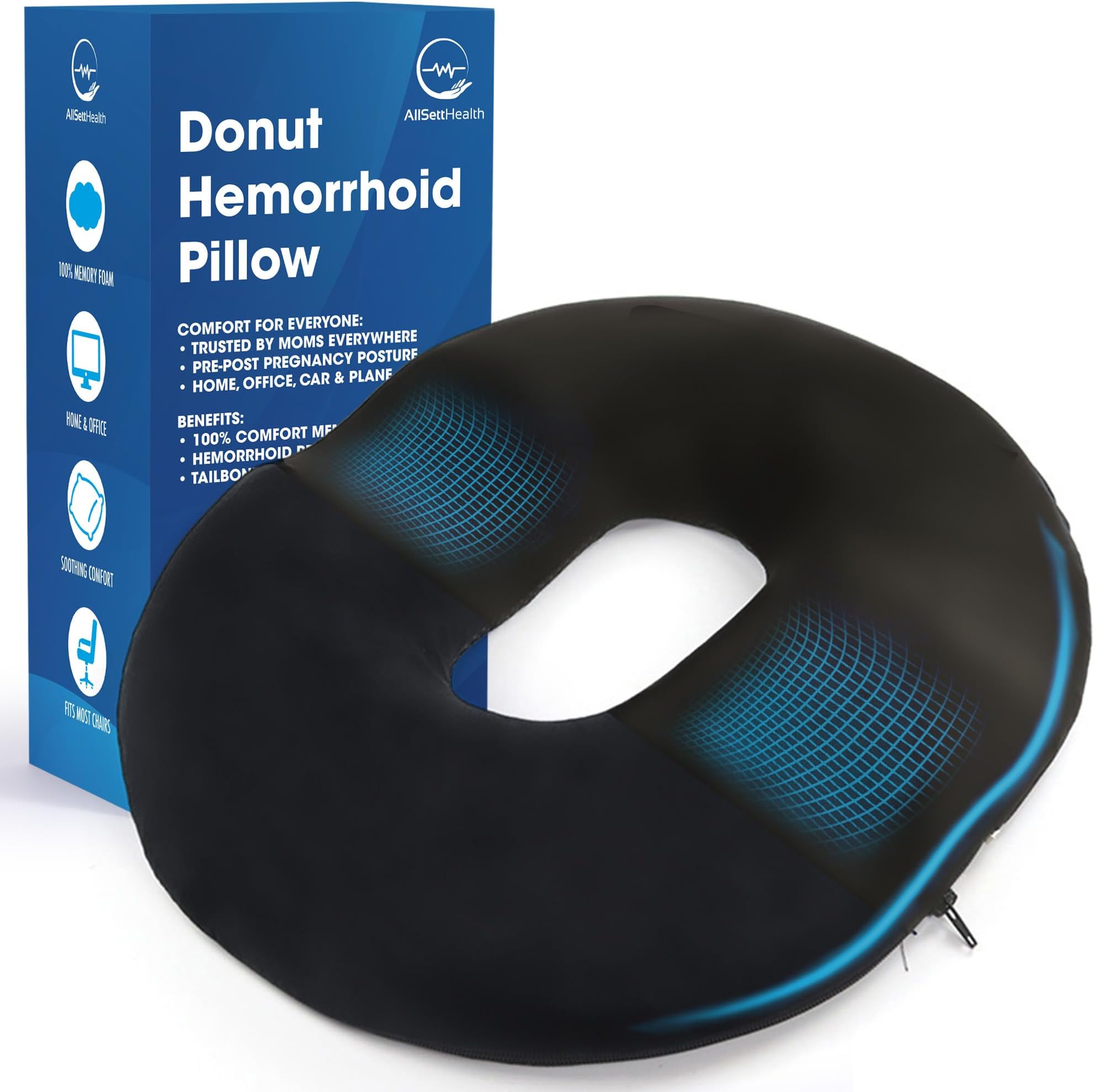Donut Pillow for Tailbone Pain Relief with Non-Slip Washable Cover - Coccyx & Hemorrhoid Pillow, Doughnut Seat Butt Pillow for Sitting Pressure Relief, Bed Sore Cushions, Butt Cushion for Postpartum