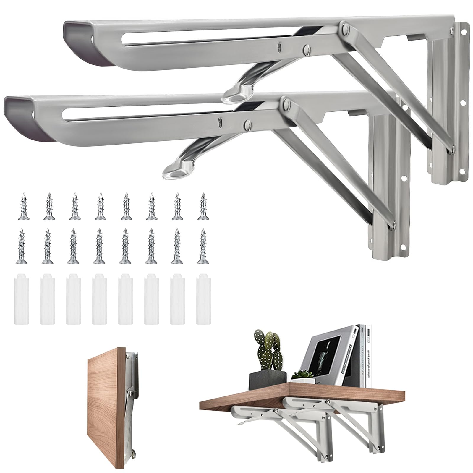 Klappkonsole Schwerlast 300mm, 2 Stück Edelstahl Klappkonsolen Klappkonsole Tisch Klappregalhalterungen Klappträger Regalträger, Wandregal Regalunterstützung Klammer für DIY Halterung, Klapptisch Baumarkt