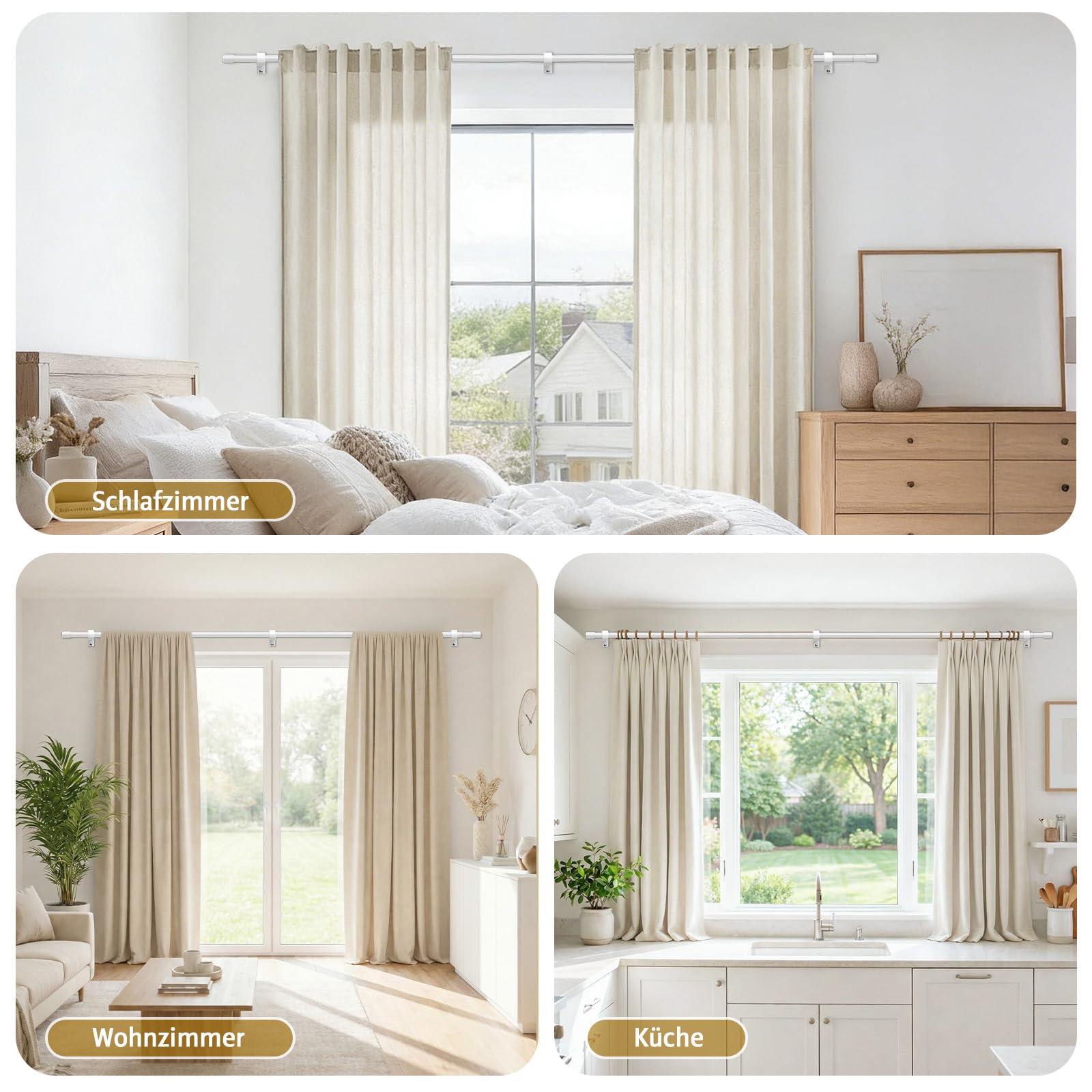 Tringle à rideaux extensible avec support - Blanc - 76-325 cm de diamètre - 25 mm de diamètre - Tringle à rideaux extra longue pour chambre à coucher, salon - Métal mat robuste
