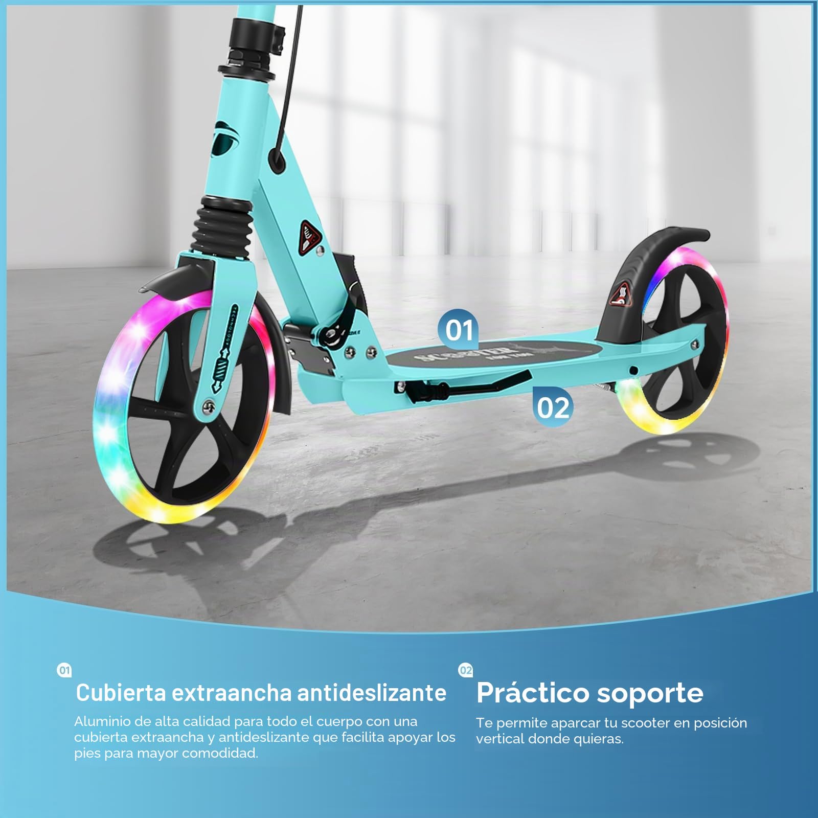 Patinete para niños de 8 a 12 años en adelante, freno de mano plegable rápido para adultos, patinete con correa de transporte y altura ajustable, ruedas grandes de 200 mm para adultos y adolescentes
