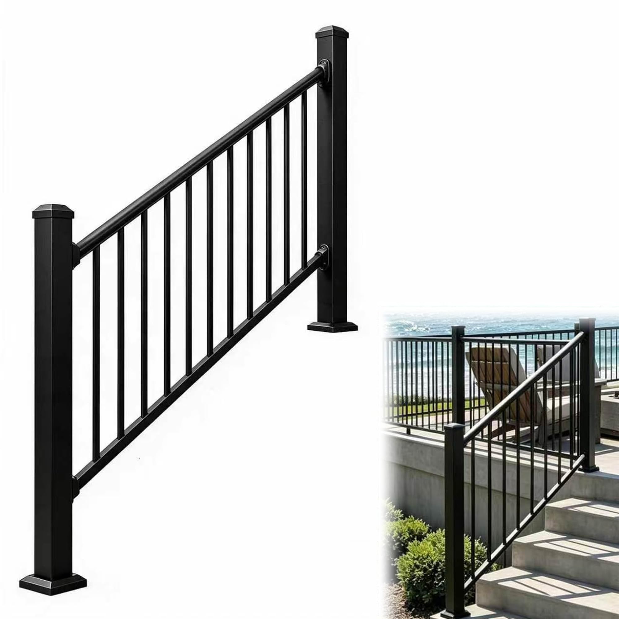 Atemou Deck Railing Kit Black Handrail Railings Black-Stair 5FT