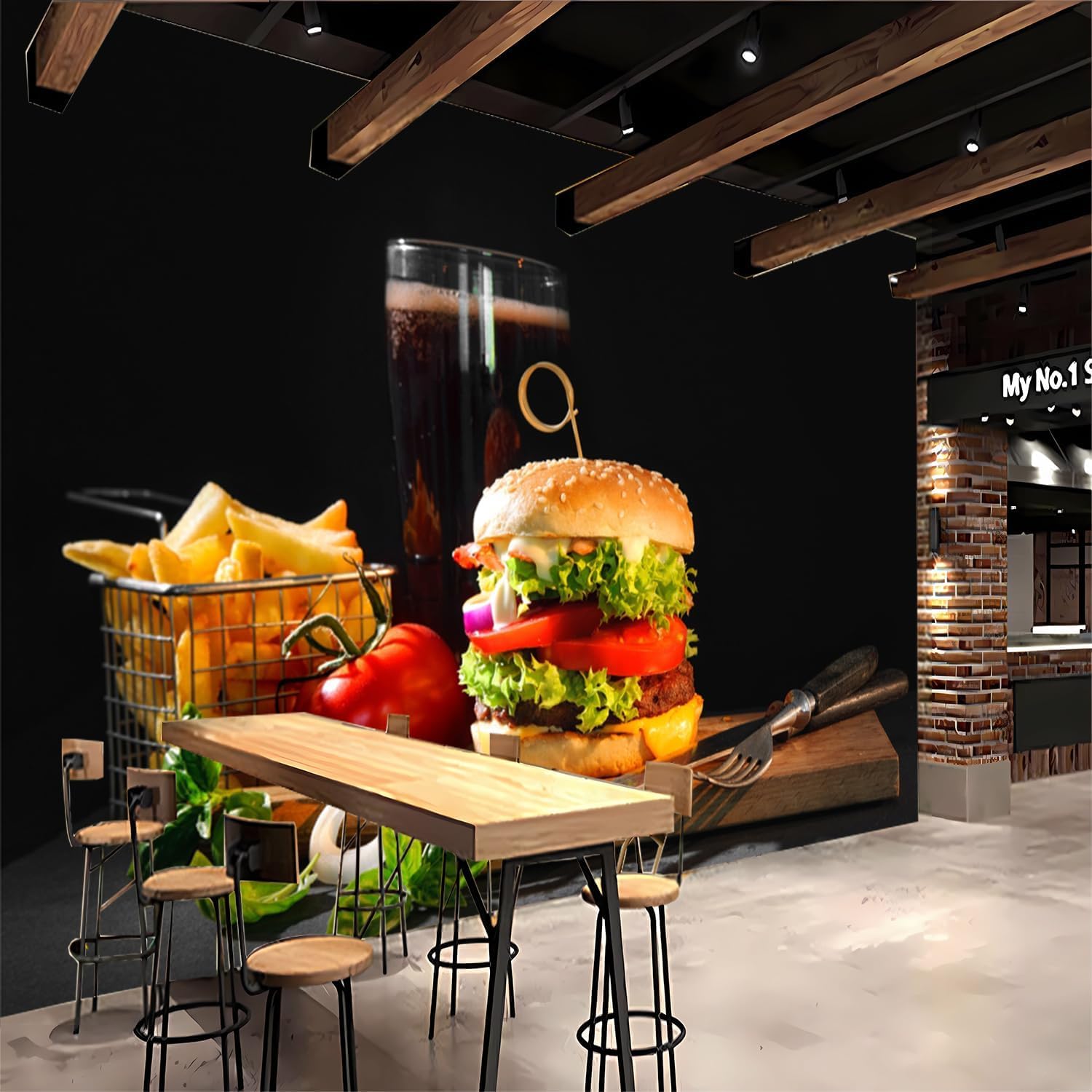 Papier peint panoramique hamburger intissé | Poster mural 3D salon et chambre 450x315