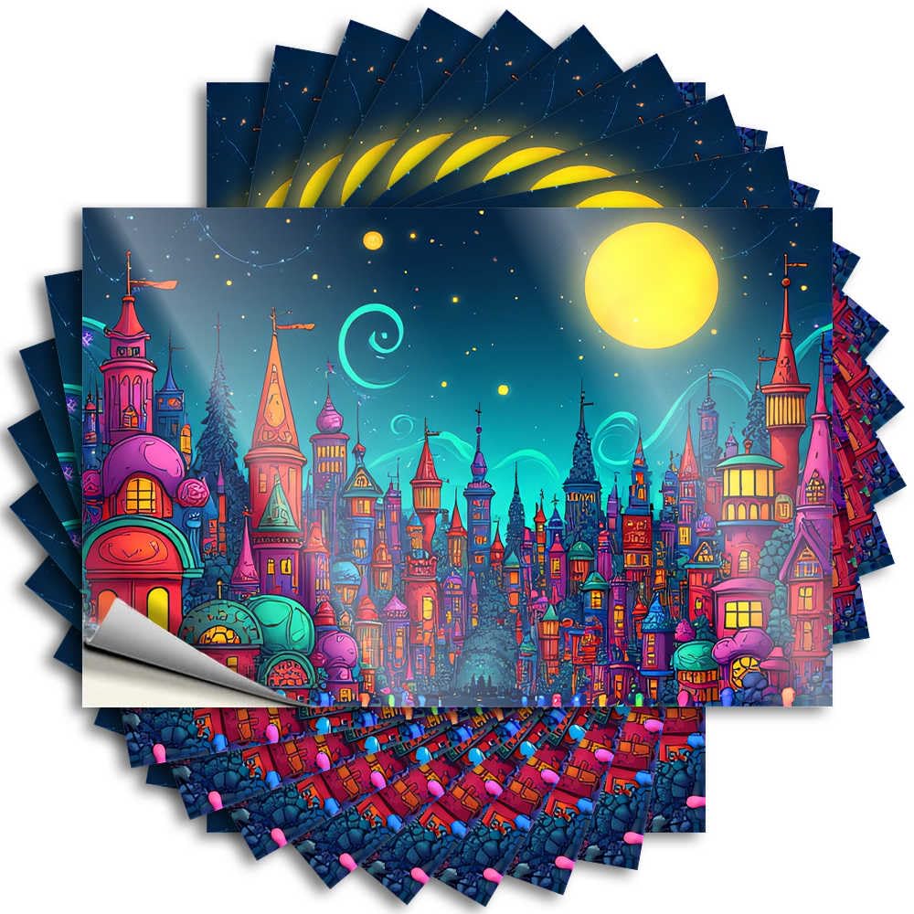 Abipuir Magic Night Car Stickers in Fantasy City 10 Car Stickers and Signs Home Decoration (12 x 18 cm)