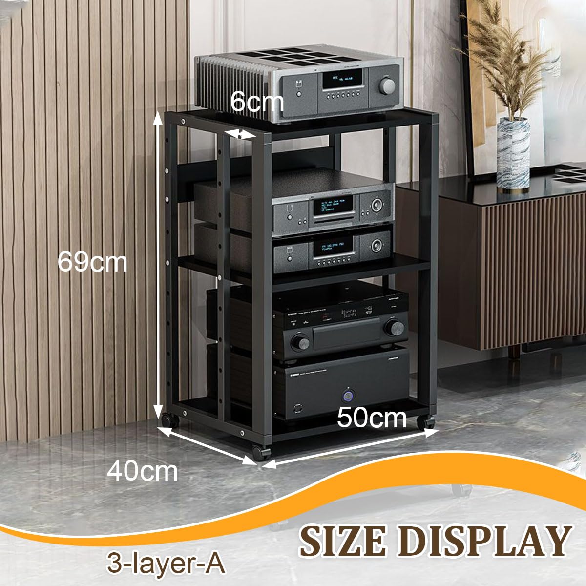 2/3 Rack Audio Mobile Porta Stereo Hi Fi Con Ruote Universali, Mobile Rack Per Impianto Stereofonico, Per Soggiorno, Sala Teatro, Ripiano Rack Amplificatore, Centro Intratte(3-layer-A)