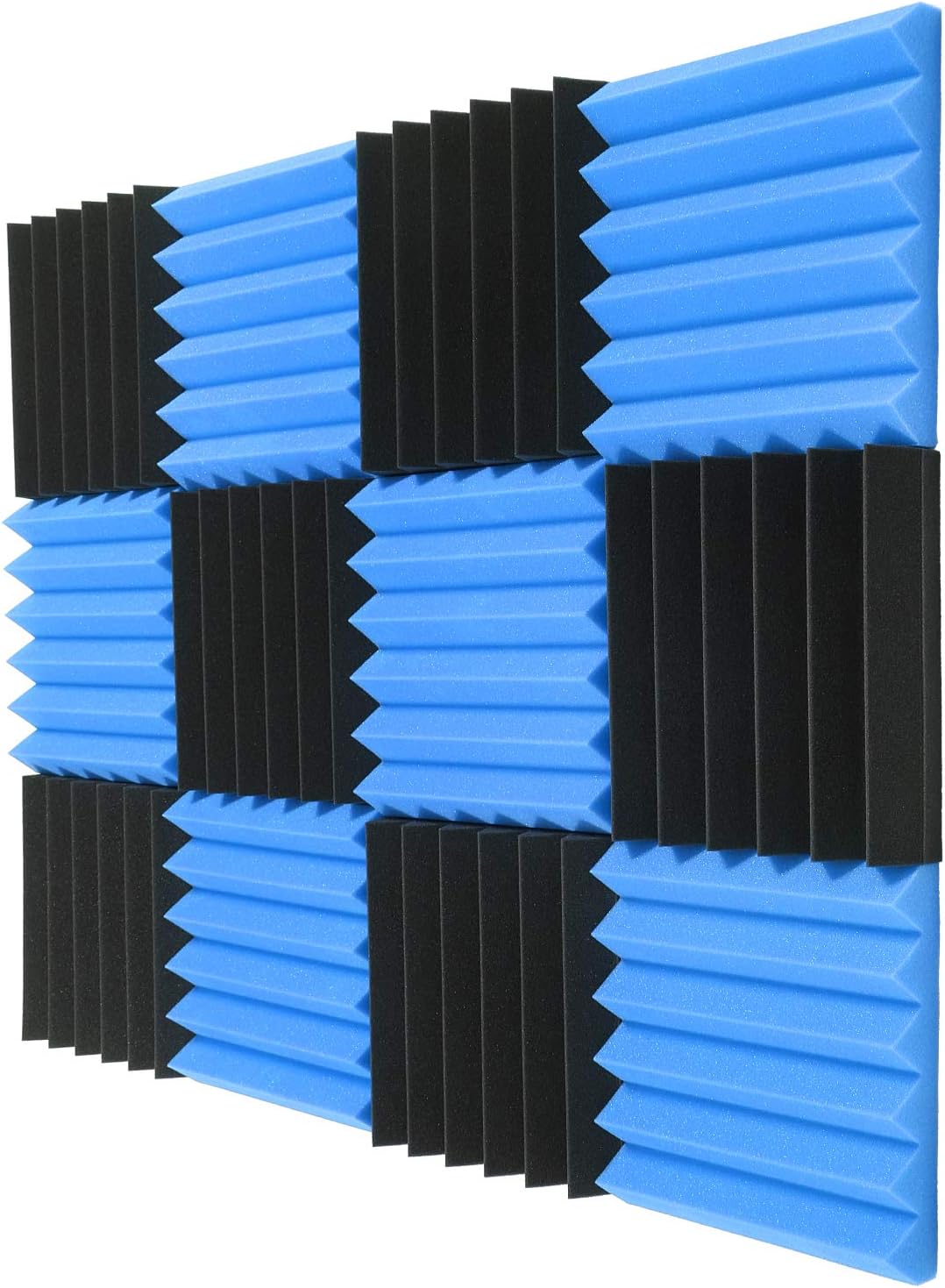 Acoustic Foam Panels 12 Packs Acoustic Panels 2"x12"x12" Sound Proof Foam Panels Music Studio Equipment Recording Studio Equipment 2inch Sound-absorbing Foam Board Wedge Shape(Black/Blue)