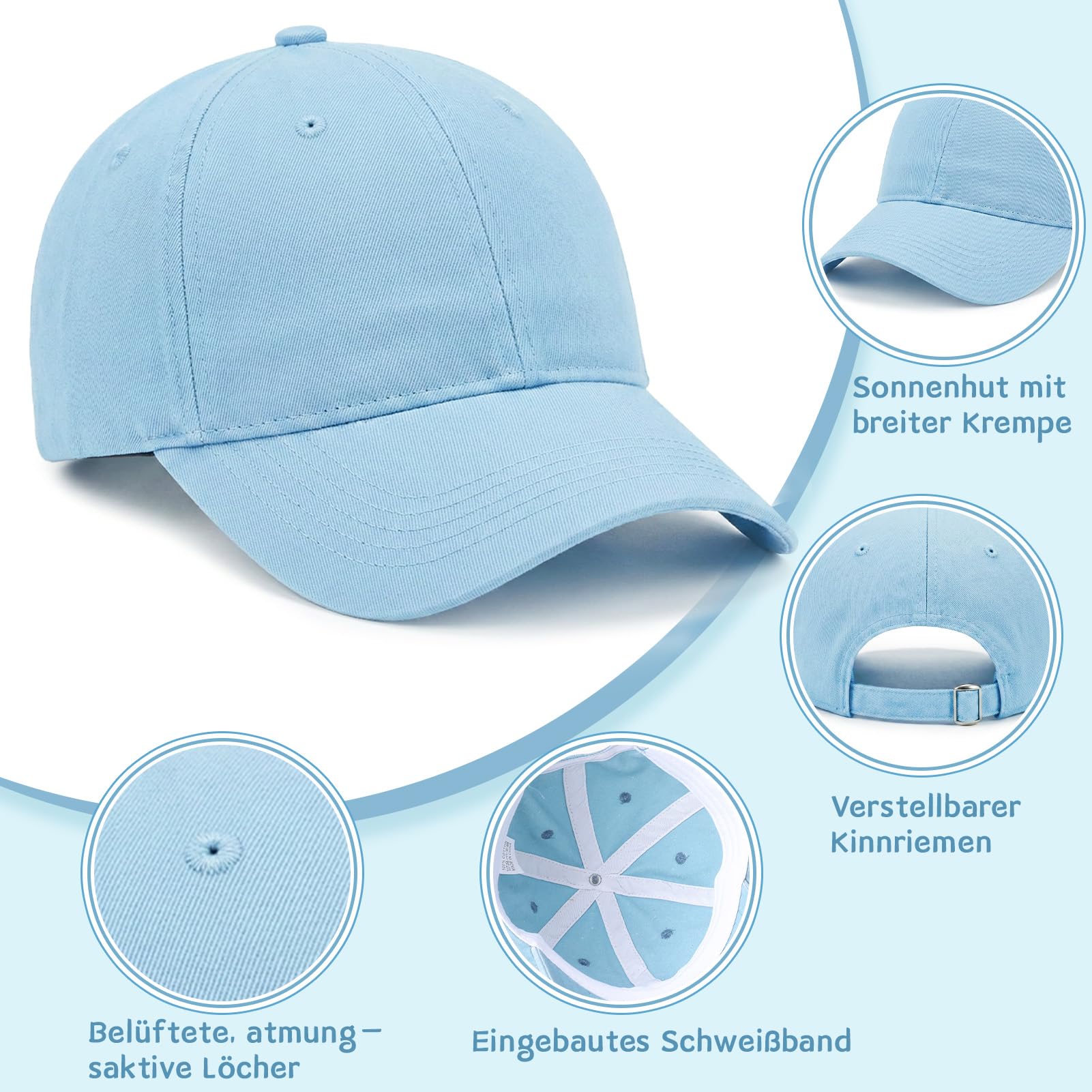 Utensilsto Lot de 3 casquettes de baseball pour enfants, réglables, en coton, couleur unie, protection solaire, légère, légère, pour les voyages, le golf, le tennis