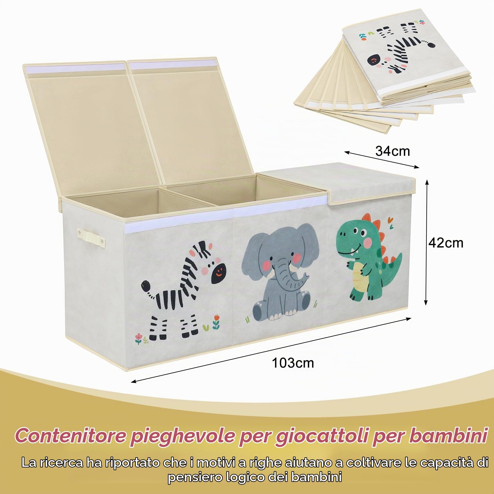 ELUCHANG Scatole Portaoggetti per Bambini，Contenitore Porta Giochi con Coperchio，147 L Porta Giochi Bambini Contenitori Pieghevole per Giocattoli, Vestiti, Guardaroba, Libri, Beige