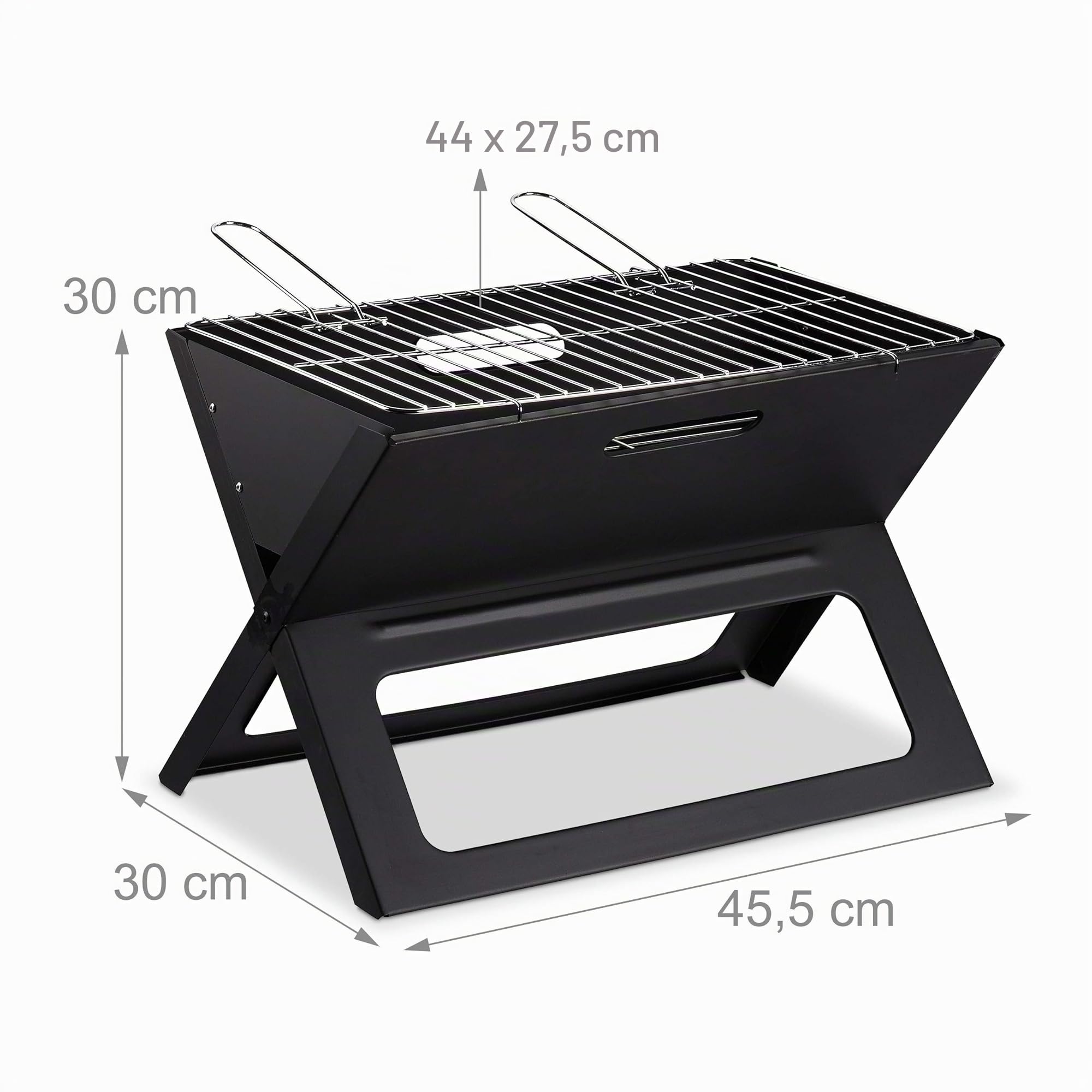 Relaxdays Grill Portatile, con Griglie di Cottura e per Carbonella, Pieghevole, per Picnic e Campeggio, 30x45,5x30cm, Nero