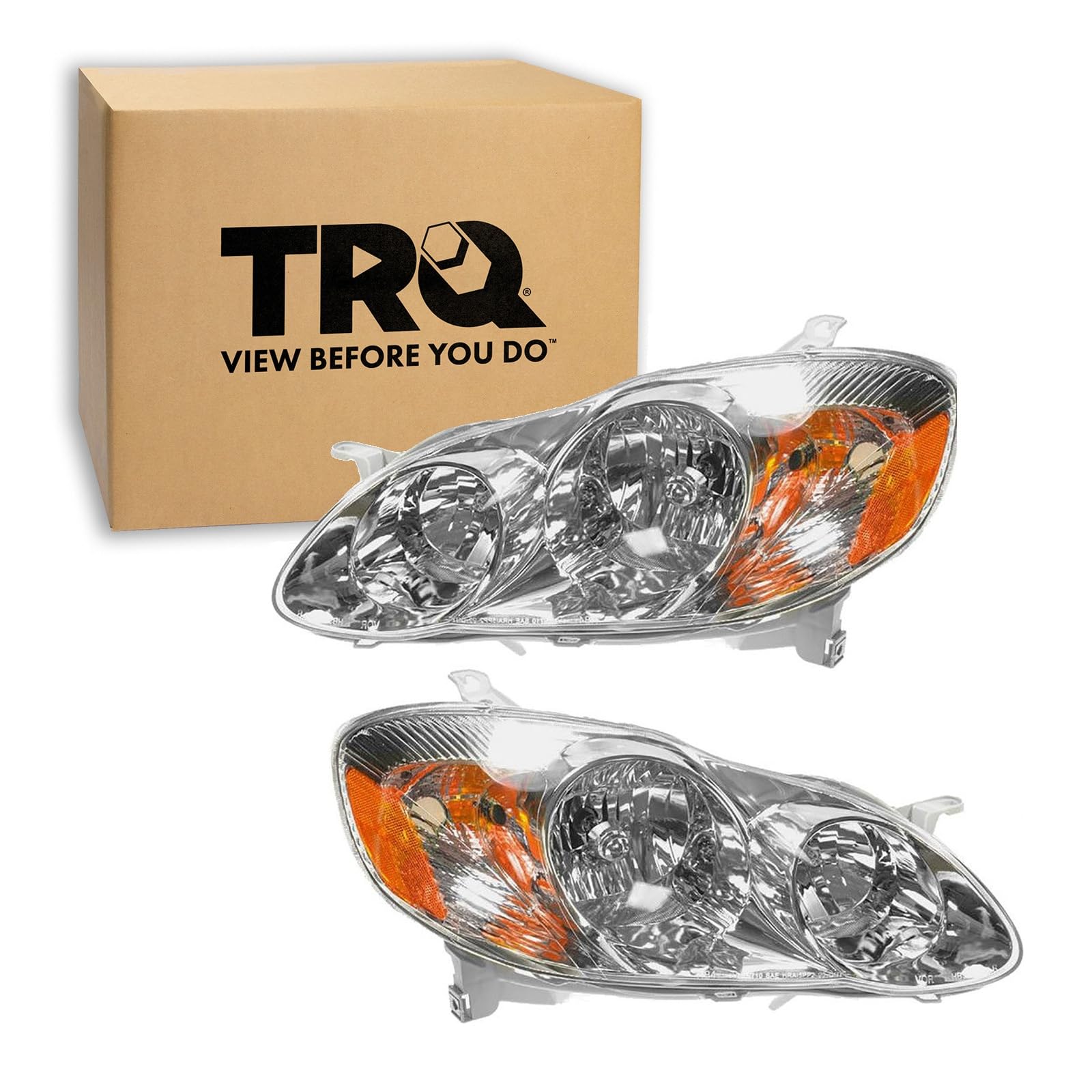 TRQ Headlight Assembly Set TO2502139 TO2503139 Compatible with 2003-2004 Toyota Corolla