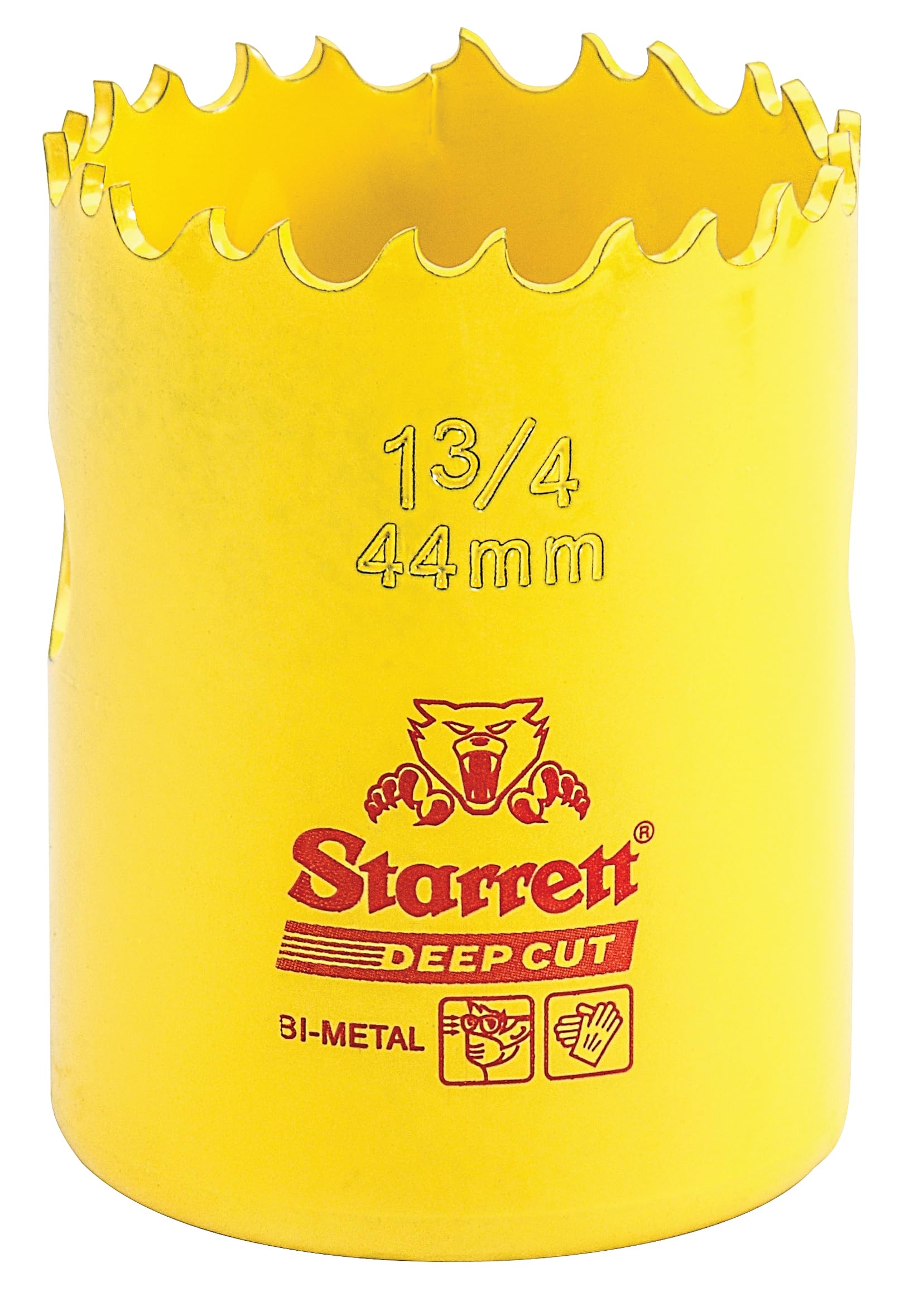 Starrett Deep Cut Hole Saw - DCH0134 Heavy Duty Bi-Metal with Extra Cobalt HSS Teeth - For Metals Wood Cast Iron Fibreglass Plastic Materials - 44mm