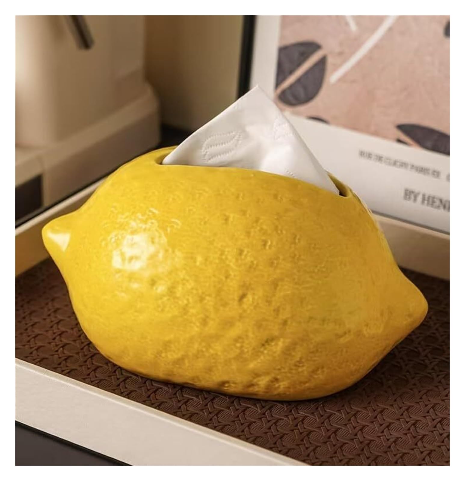 Kosmetiktuch-Spenderbox Kreativer dekorativer zitronenförmiger Keramik-Taschentuchbox-Halter, Moderne Heimdekoration Must-Haves für die Wohnung(Yellow)