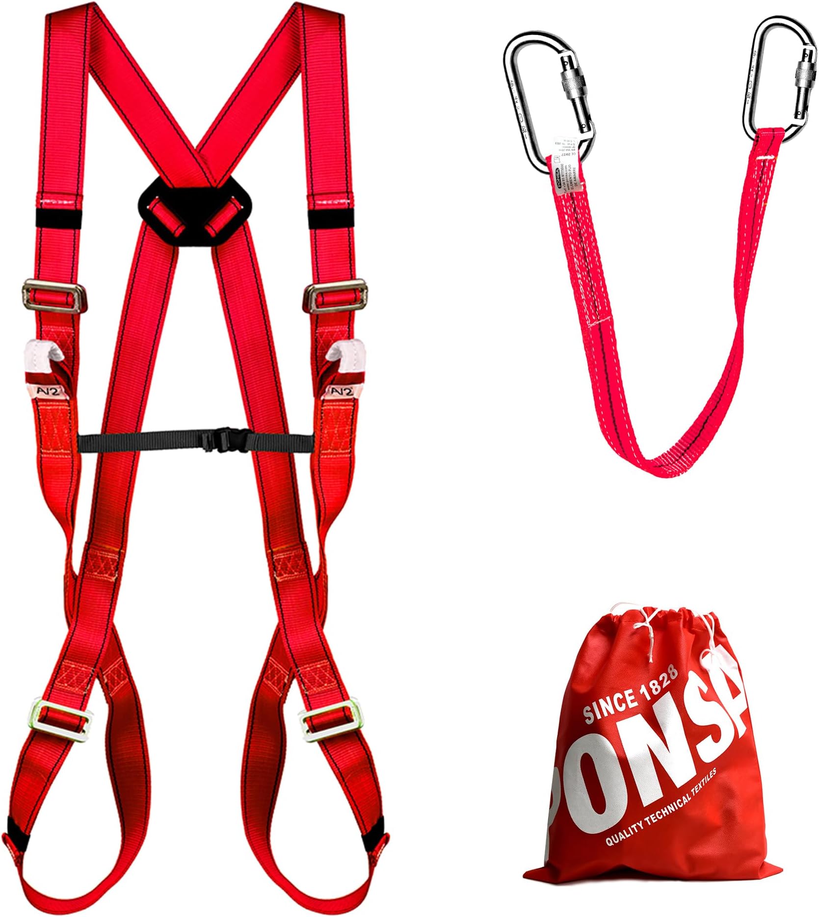 PONSA CARGOPACK7C - SAFETY HARNESS PROFESSIONAL KIT - For working at height Full Body with 2 anchorage points, lanyard and 2 carabiners.
