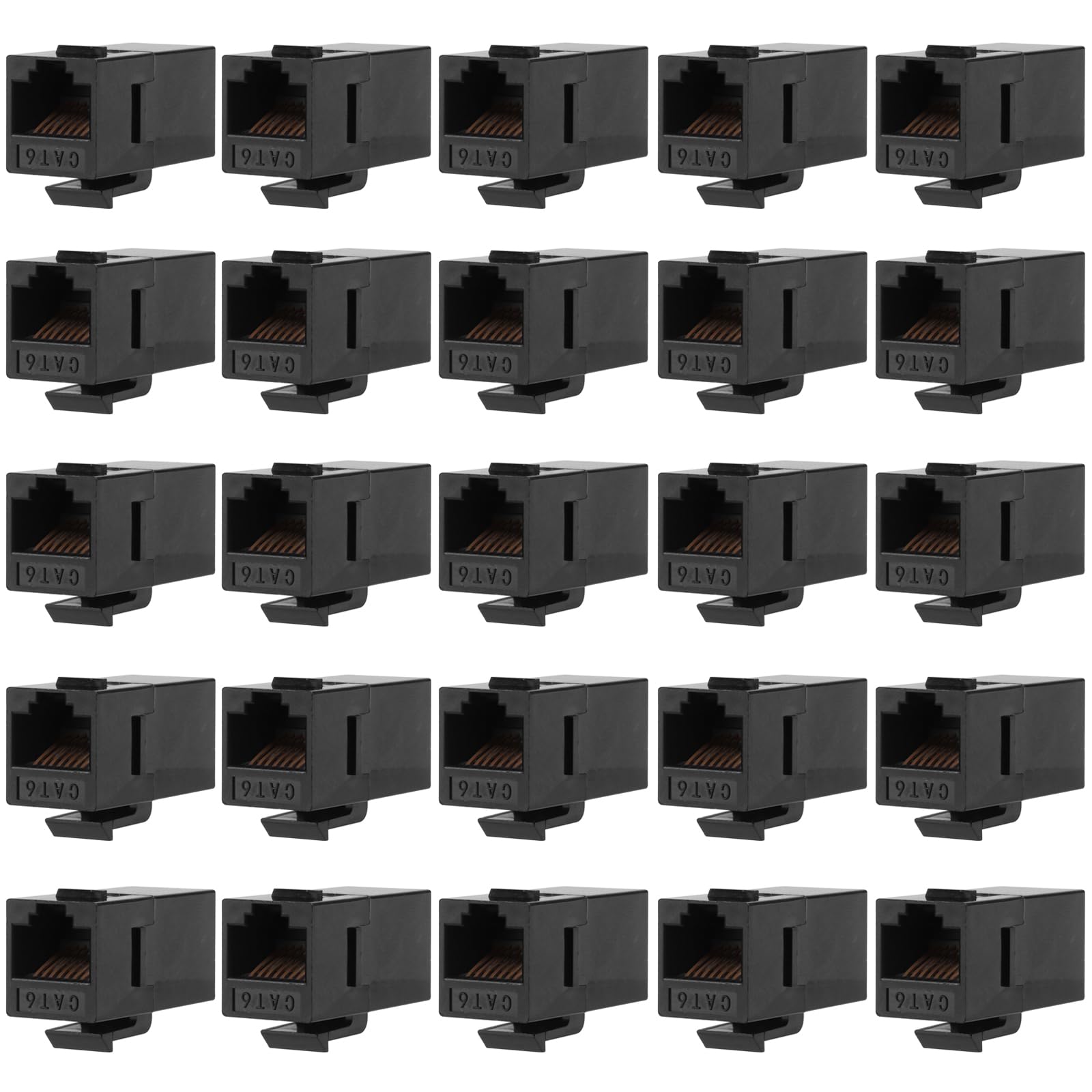 Duogalia CAT6 RJ45 Keystone Coupler 25-Pack, Female to Female Ethernet Cable Extender, Cat 6 Inline Keystone Jacks for Wall Plate & Patch Panel, Black
