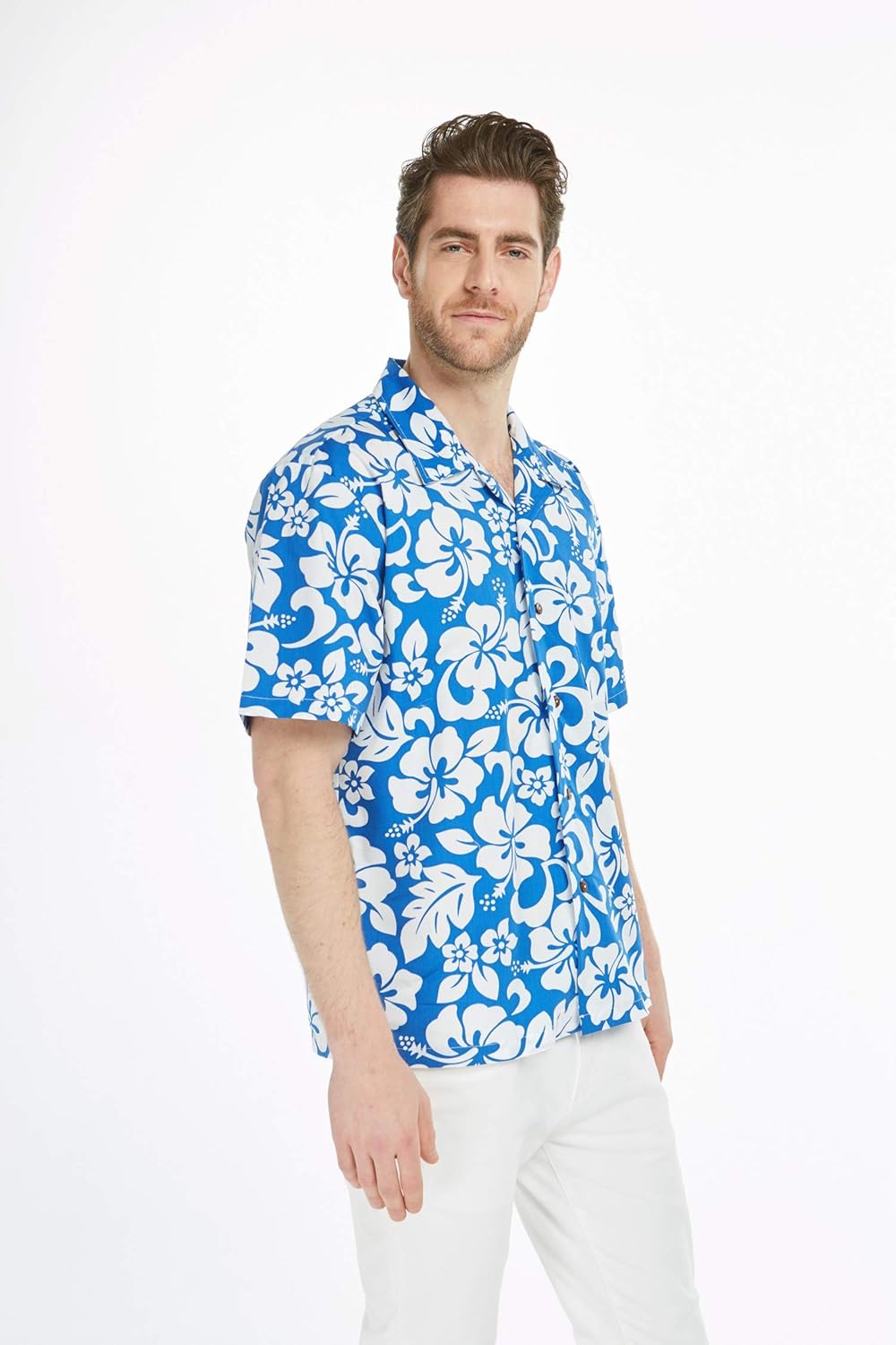 Matchable Family Hawaiian Luau Men Women Girl Boy Clothes in Classic Vintage Hibiscus Blue - Image 4