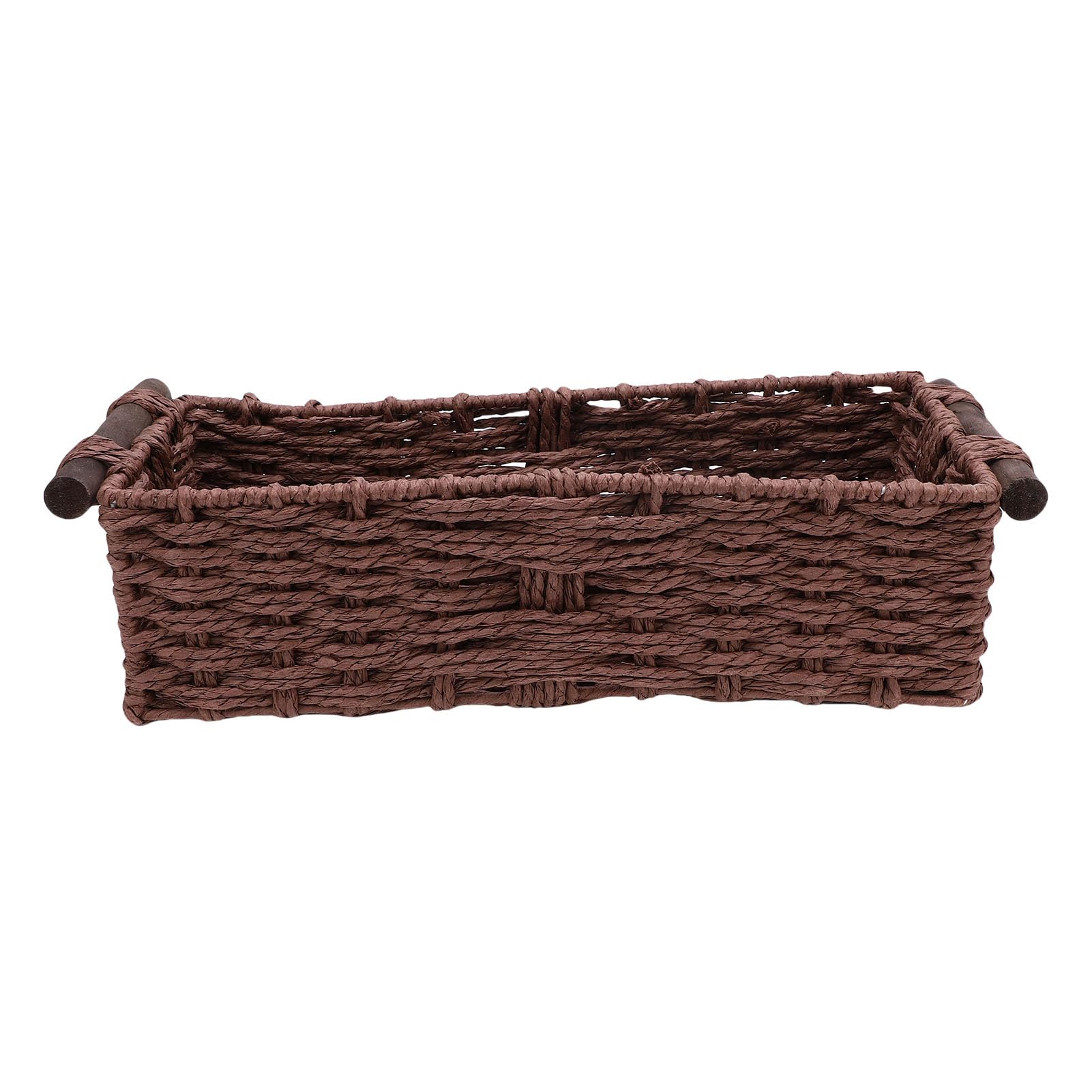 Wakects Cesta de Almacenamiento de Cuerda de Papel, Cesta de Papel Higiénico Tejida Hecha a Mano con Asas de Madera de Pino, Tapa Decorativa para Tanque de Inodoro para Estantes de Baño, (BROWN)