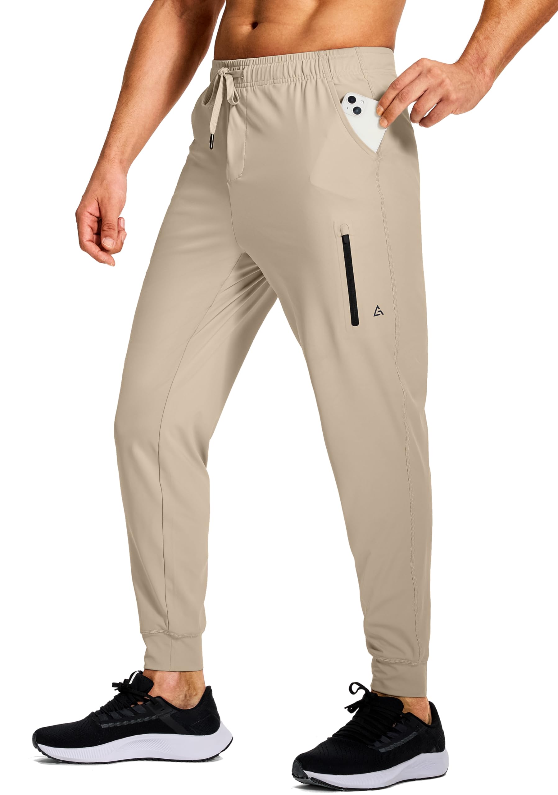 Men's Athletic Joggers Stretch Sweatpants with Zipper Pockets Running Workout Gym Track Golf Pants for Men