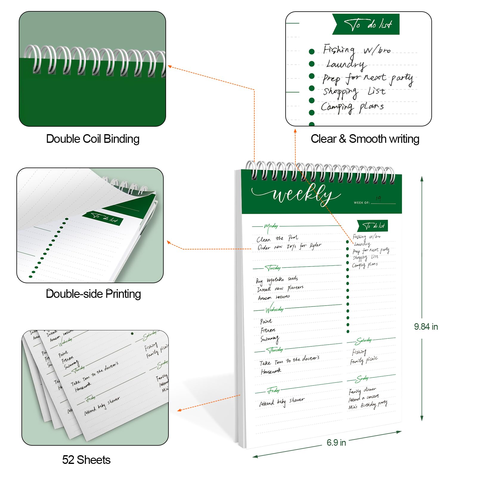 Planning Settimanale Da Tavolo, 52 Pagine B5 To Do List Pad, 17.6 x 25 cm, Planner Settimanale Scrivania，Planner Giornaliero，Blocchi Per Appunti Giornalieri Con Lista Delle Cose Da Fare, B5-DG