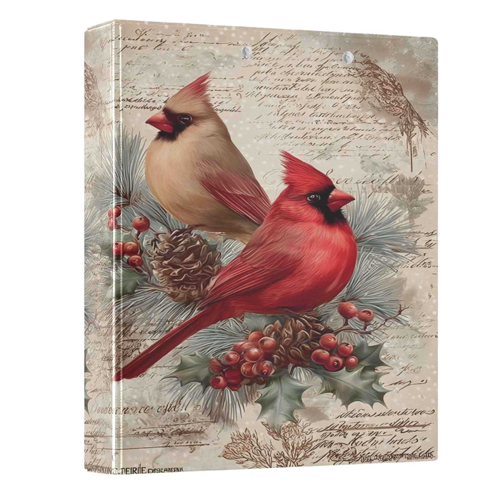 3 Ring Binder Cardinals Bird Pine Cone Christmas 1.5 inch Binders Three Ring Binders with Clipboard Fit 8.5'' x 11'' Paper 3 Interior PVC Clear Pockets for Office Supplies