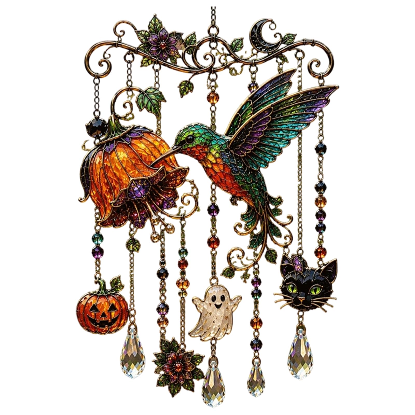 Acrylic Halloween Ghost Bat Pumpkin Suncatcher Wind Chime Decor(A)